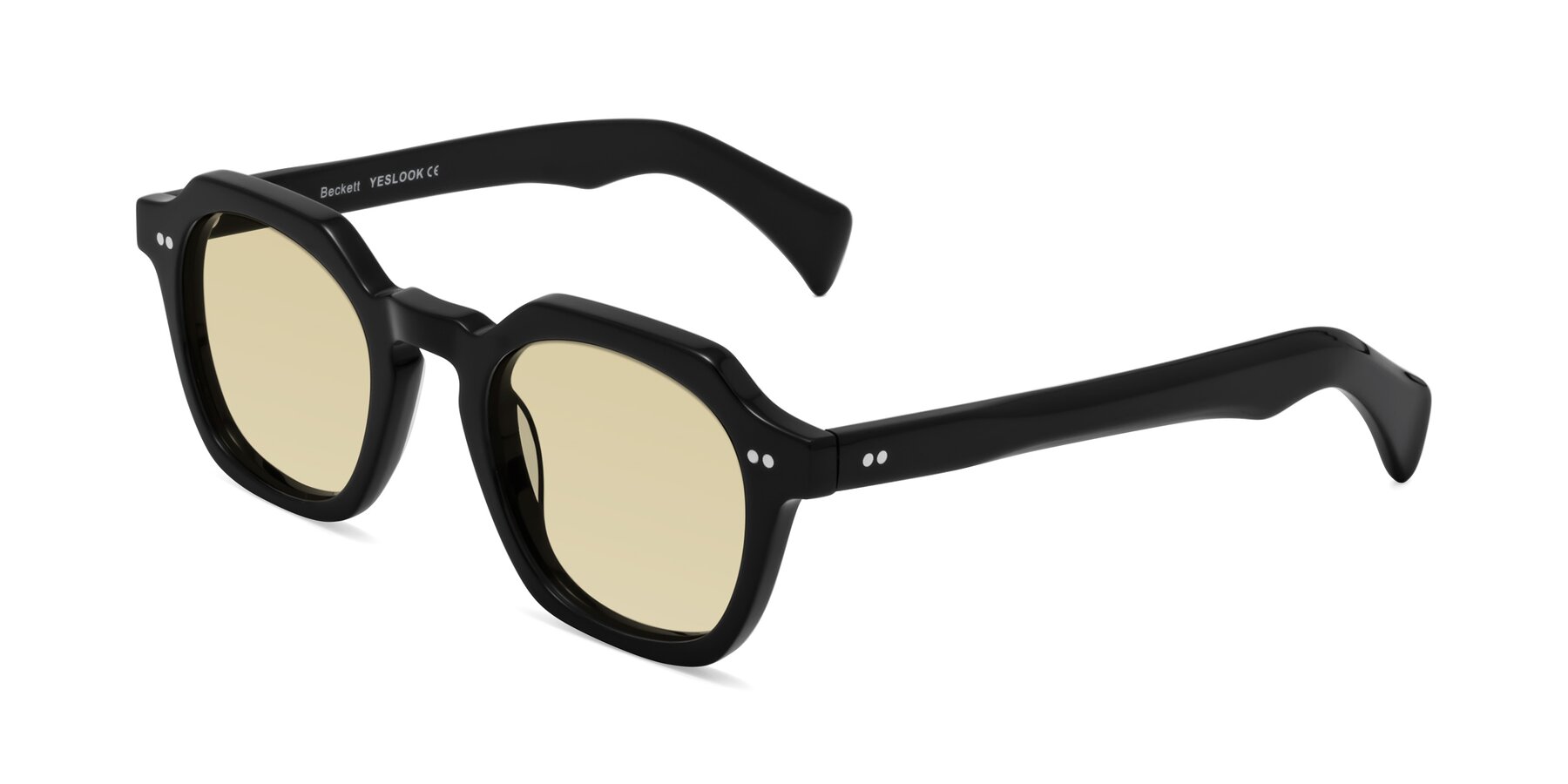 Angle of Beckett in Black with Light Champagne Tinted Lenses