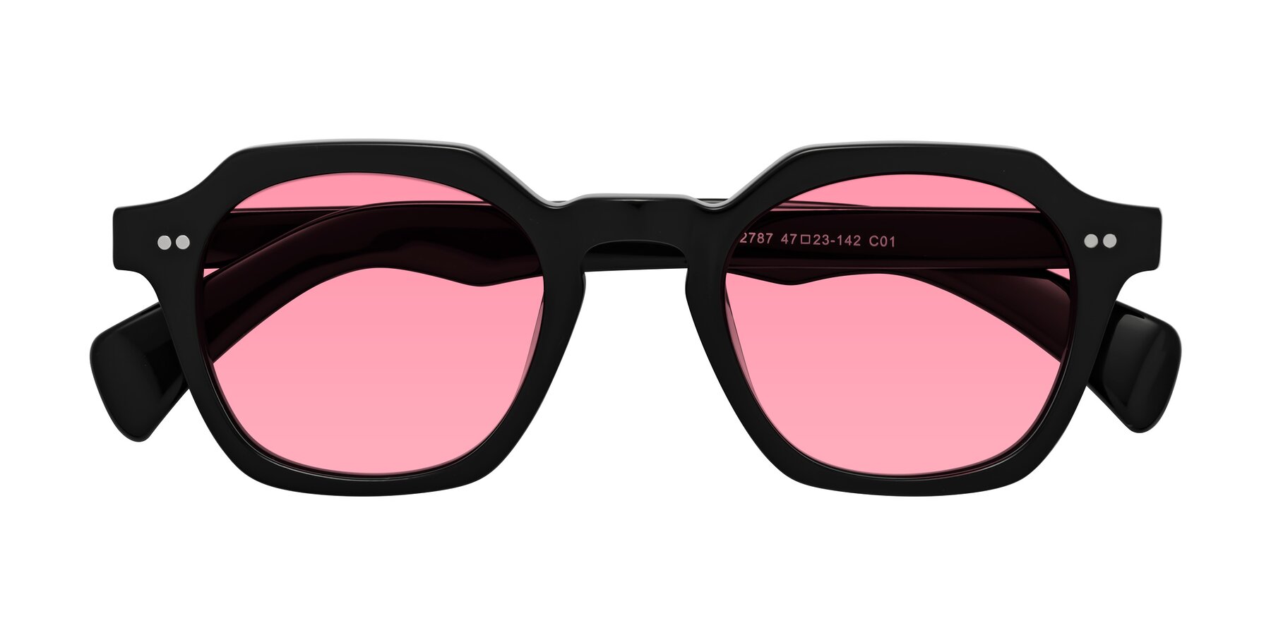 Folded Front of Beckett in Black with Pink Tinted Lenses