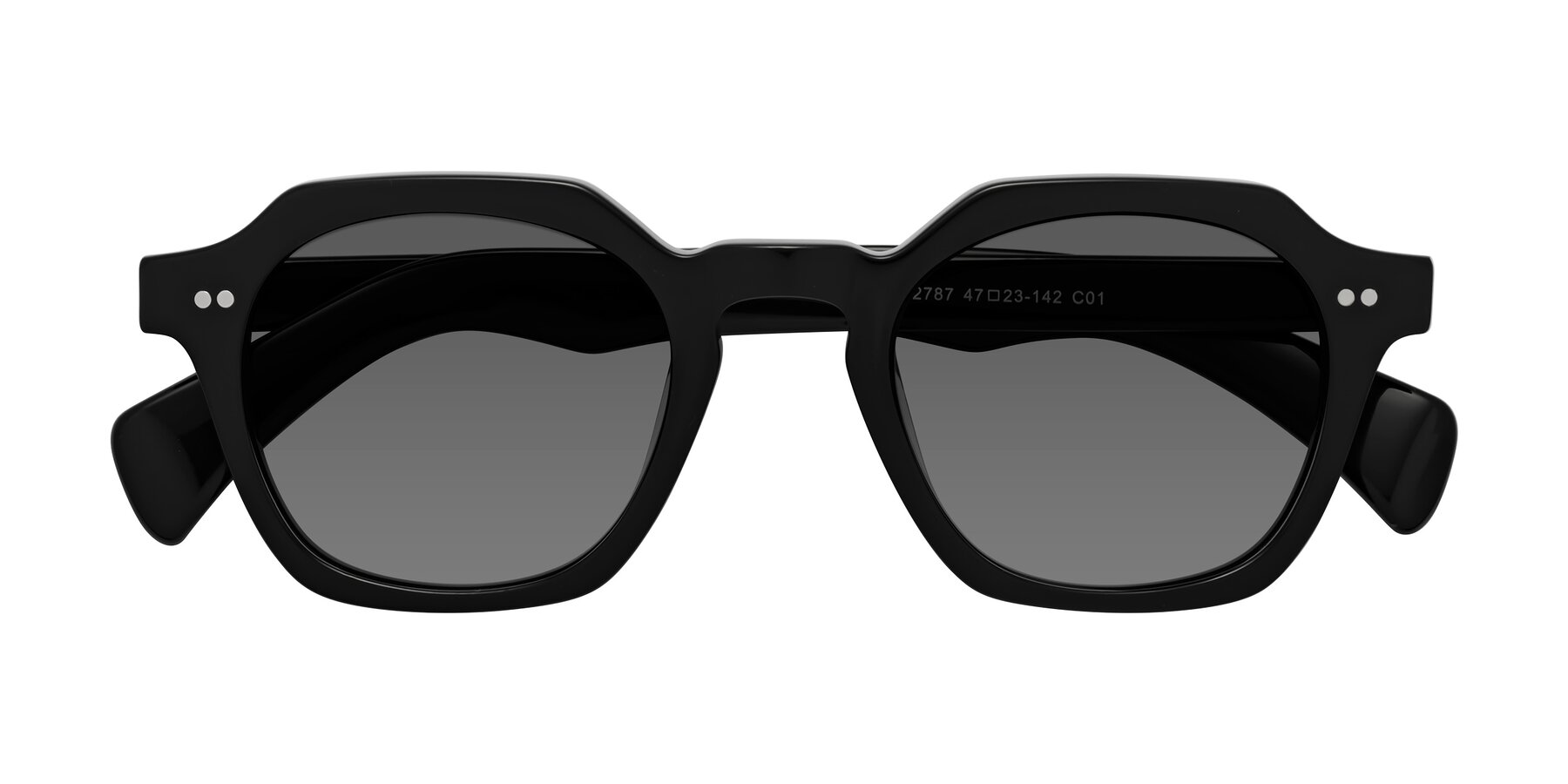 Folded Front of Beckett in Black with Medium Gray Tinted Lenses
