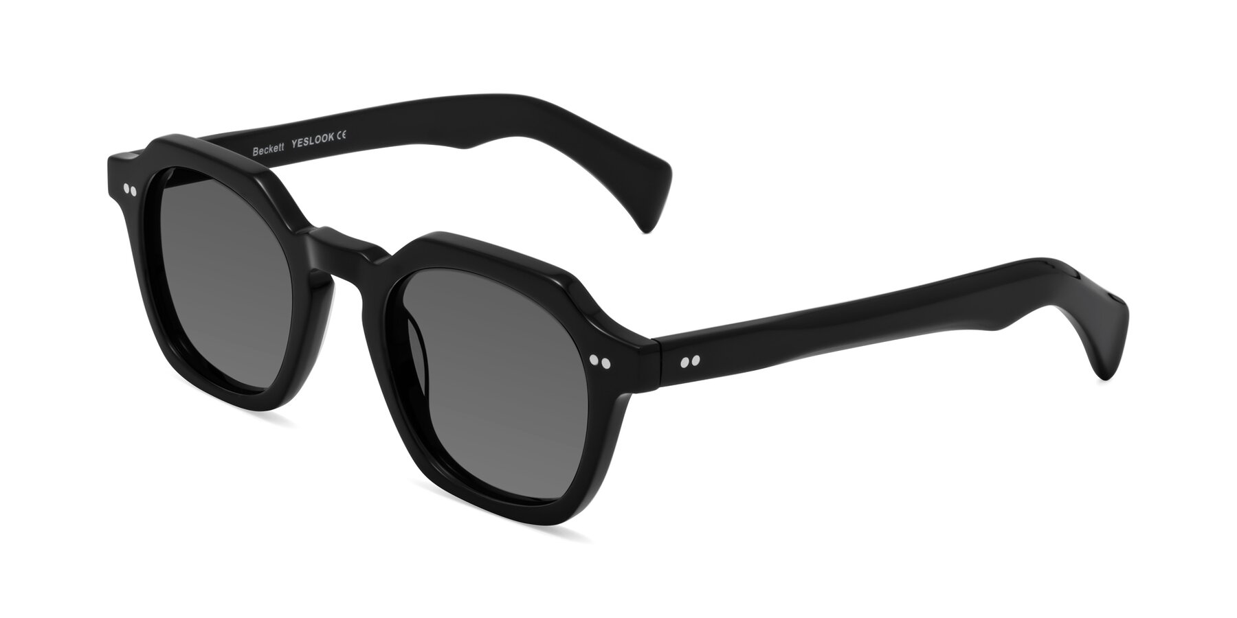 Angle of Beckett in Black with Medium Gray Tinted Lenses