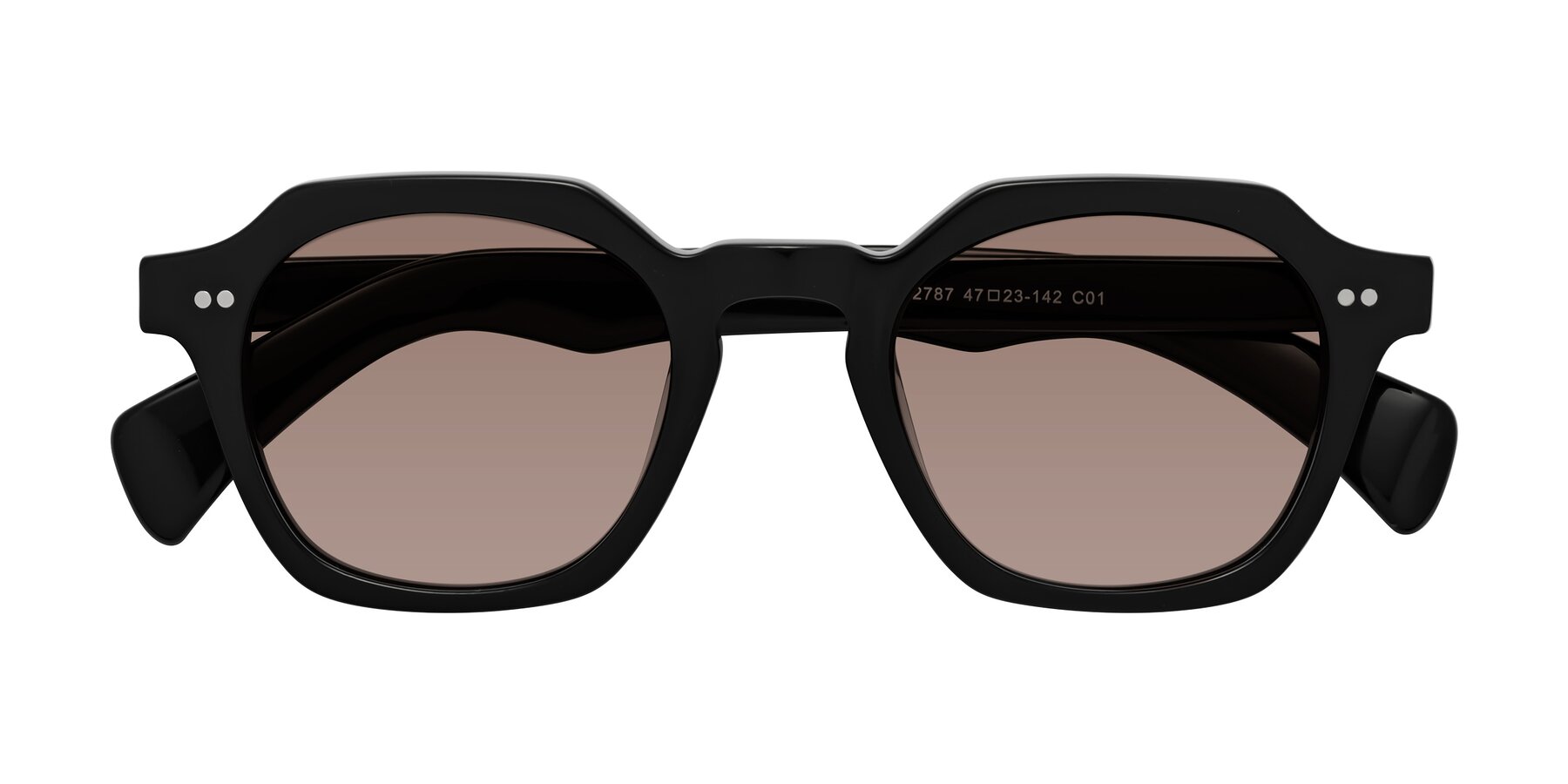 Folded Front of Beckett in Black with Medium Brown Tinted Lenses