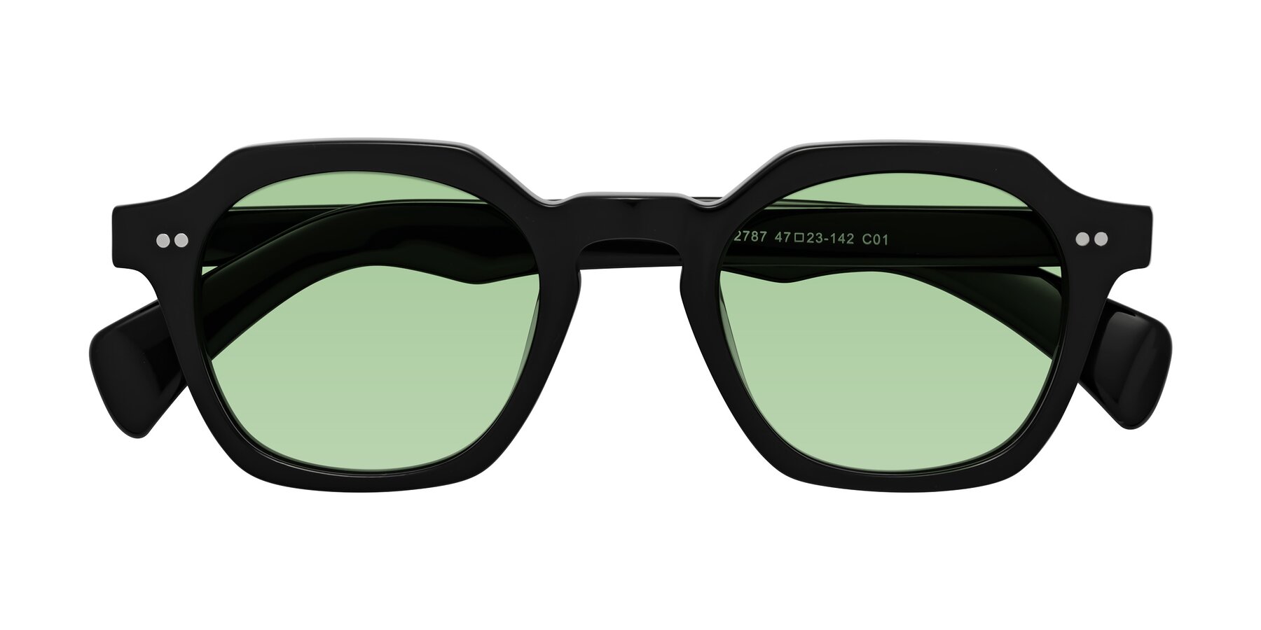Folded Front of Beckett in Black with Medium Green Tinted Lenses