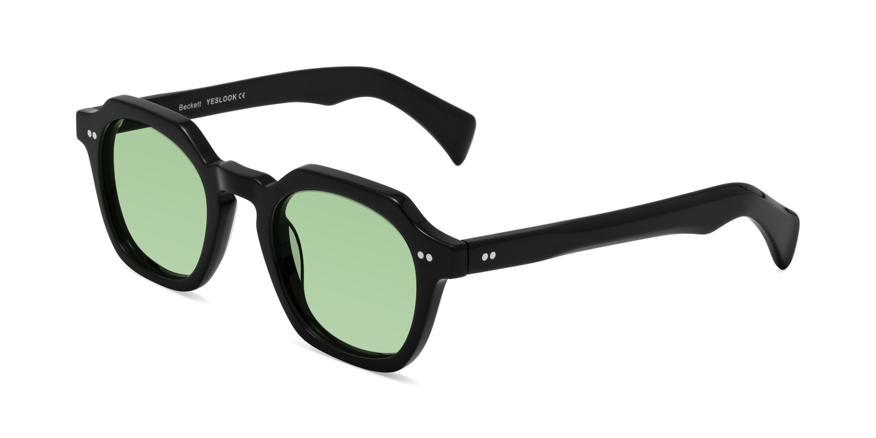 Angle of Beckett in Black with Medium Green Tinted Lenses