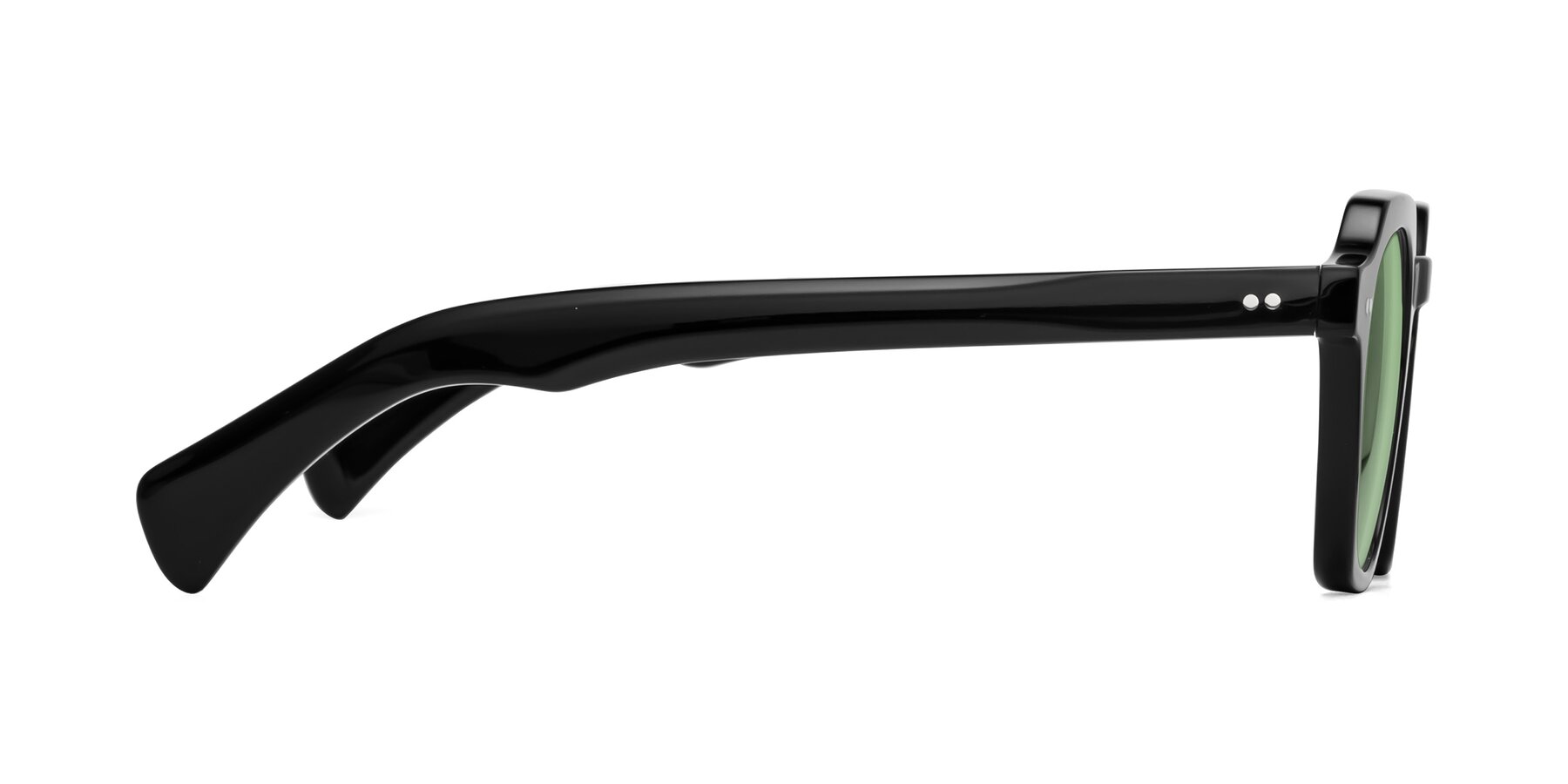 Side of Beckett in Black with Medium Green Tinted Lenses