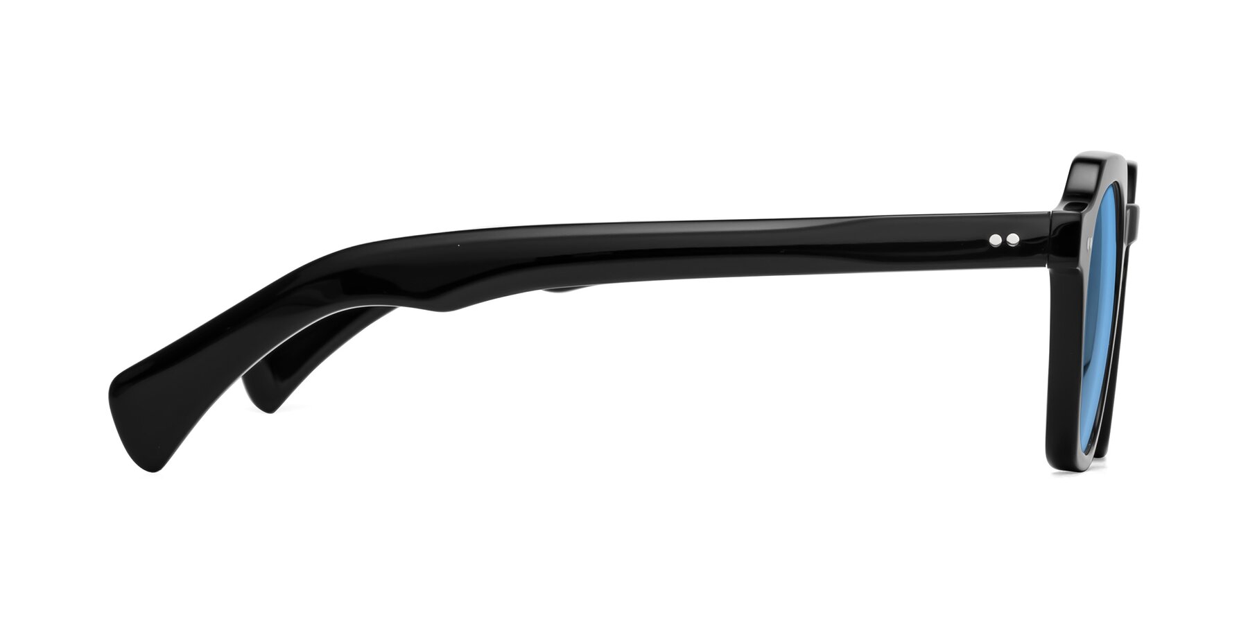 Side of Beckett in Black with Medium Blue Tinted Lenses