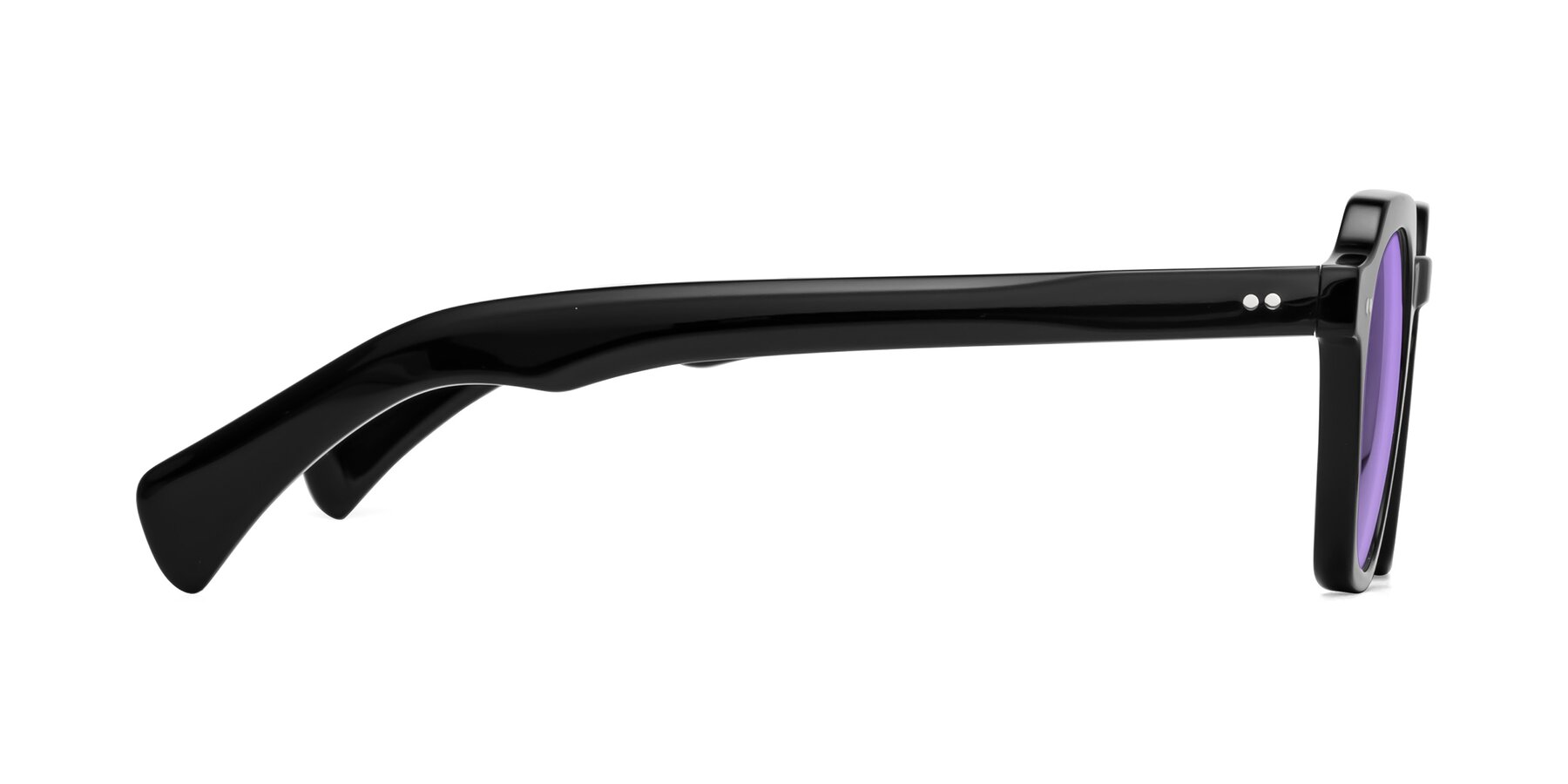 Side of Beckett in Black with Medium Purple Tinted Lenses