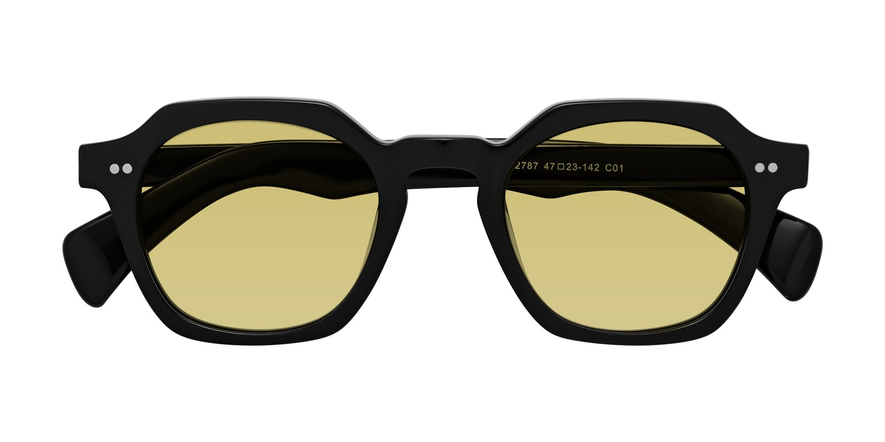 Folded Front of Beckett in Black with Medium Champagne Tinted Lenses