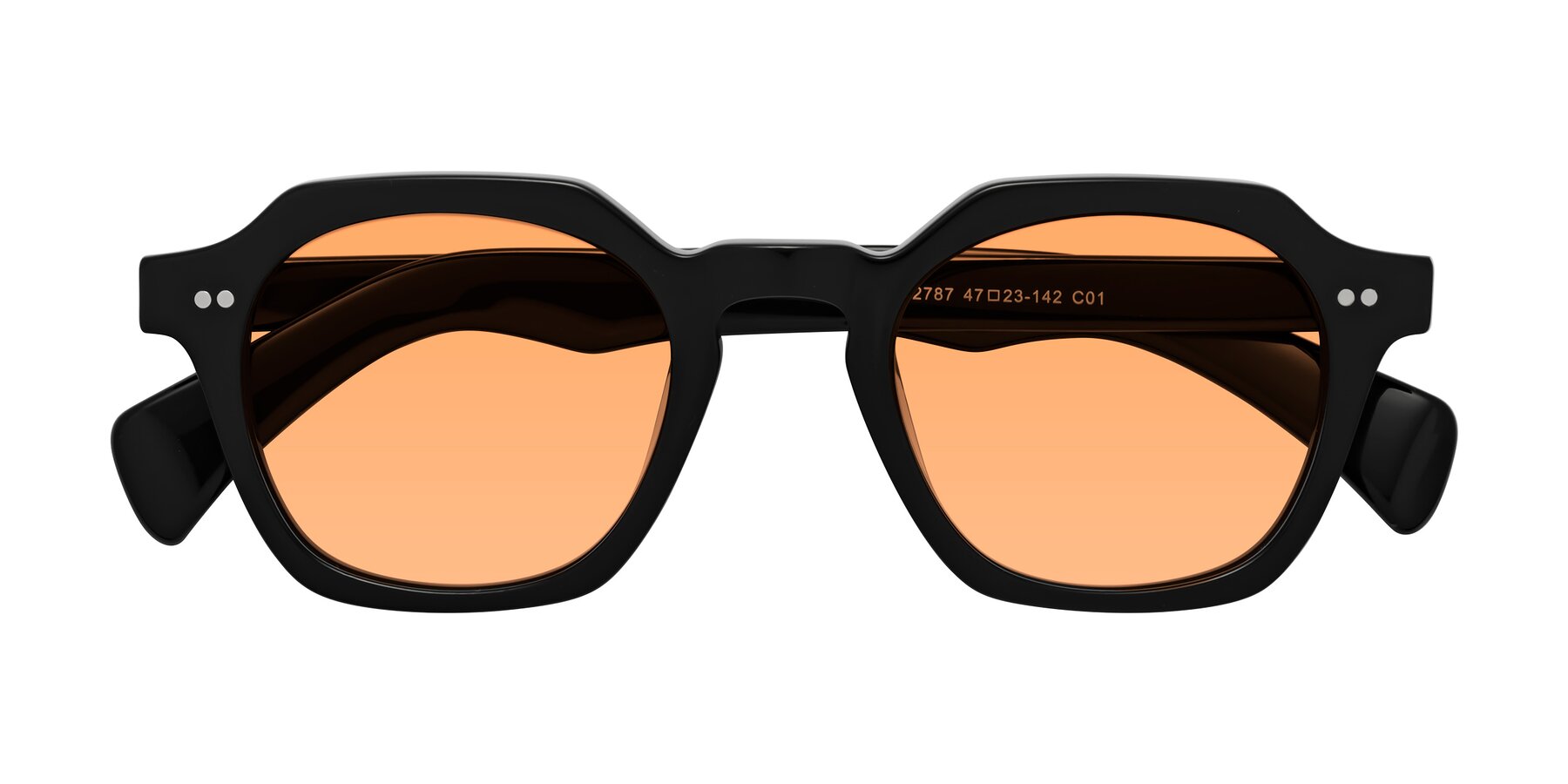 Folded Front of Beckett in Black with Medium Orange Tinted Lenses