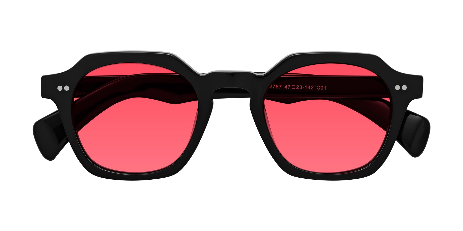 Folded Front of Beckett in Black with Red Tinted Lenses
