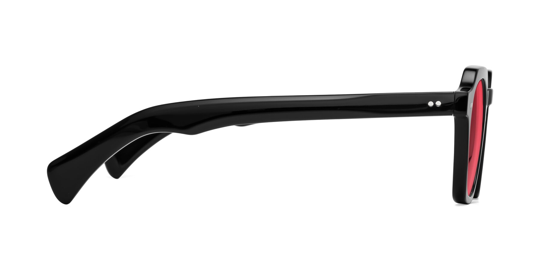 Side of Beckett in Black with Red Tinted Lenses