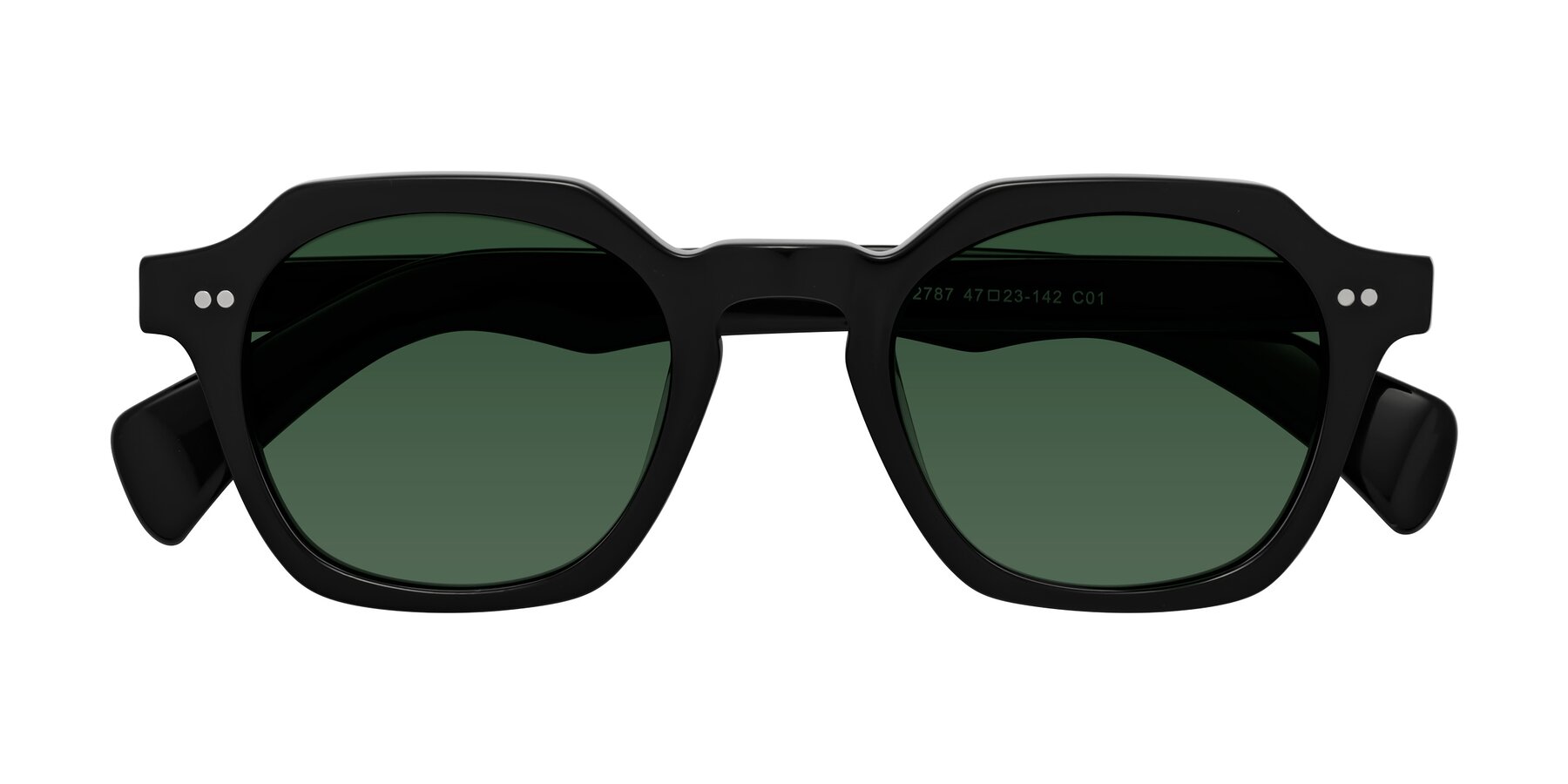 Folded Front of Beckett in Black with Green Tinted Lenses