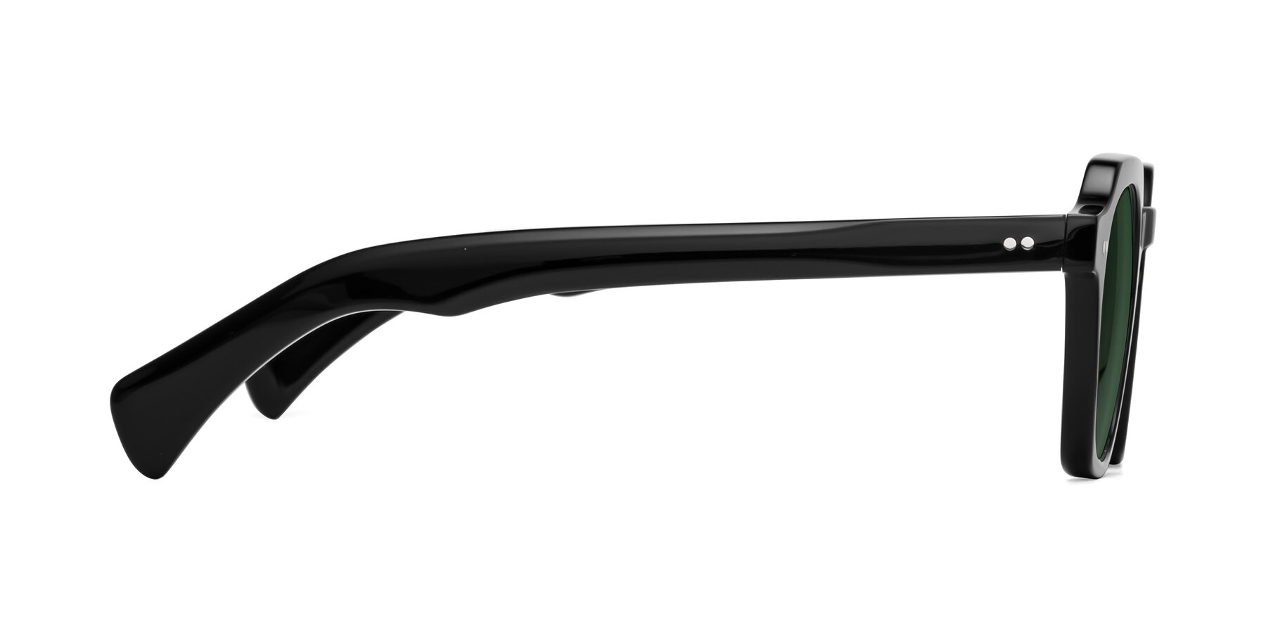 Side of Beckett in Black with Green Tinted Lenses