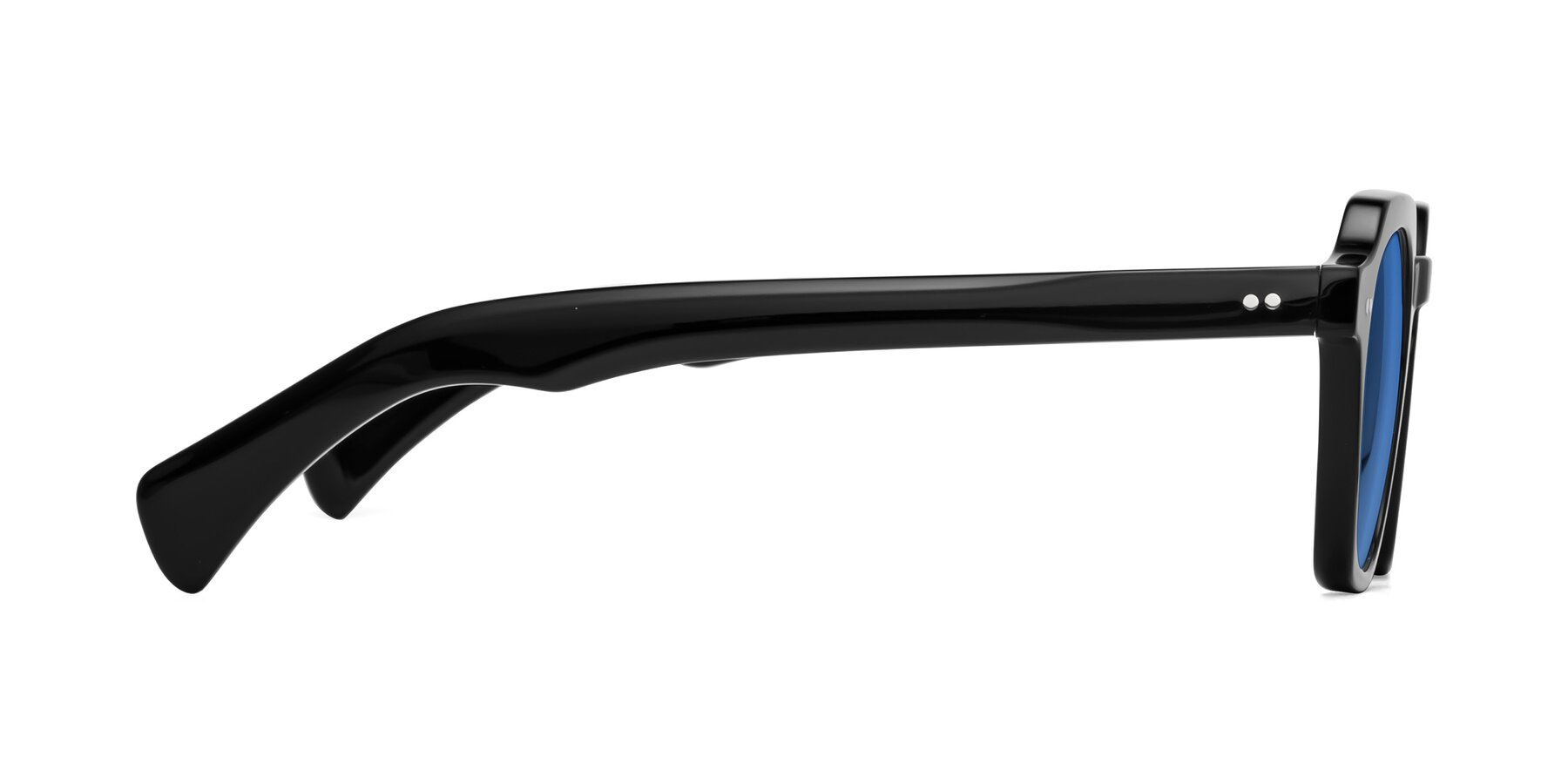 Side of Beckett in Black with Blue Tinted Lenses