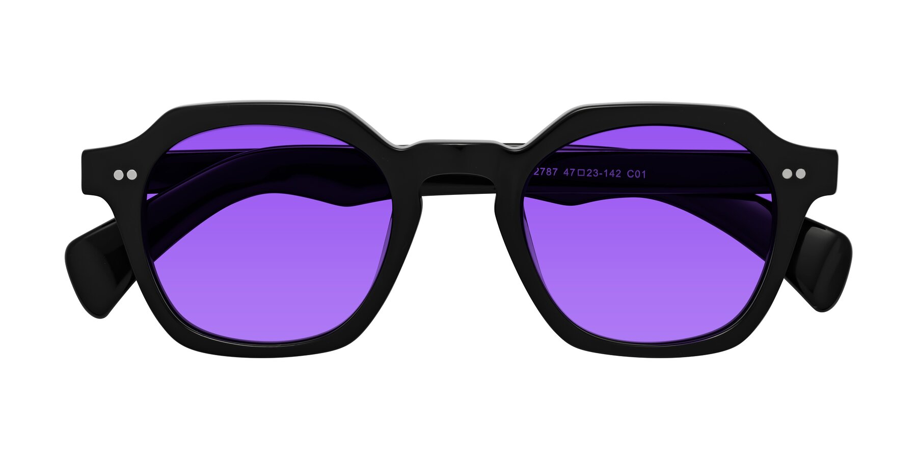 Folded Front of Beckett in Black with Purple Tinted Lenses