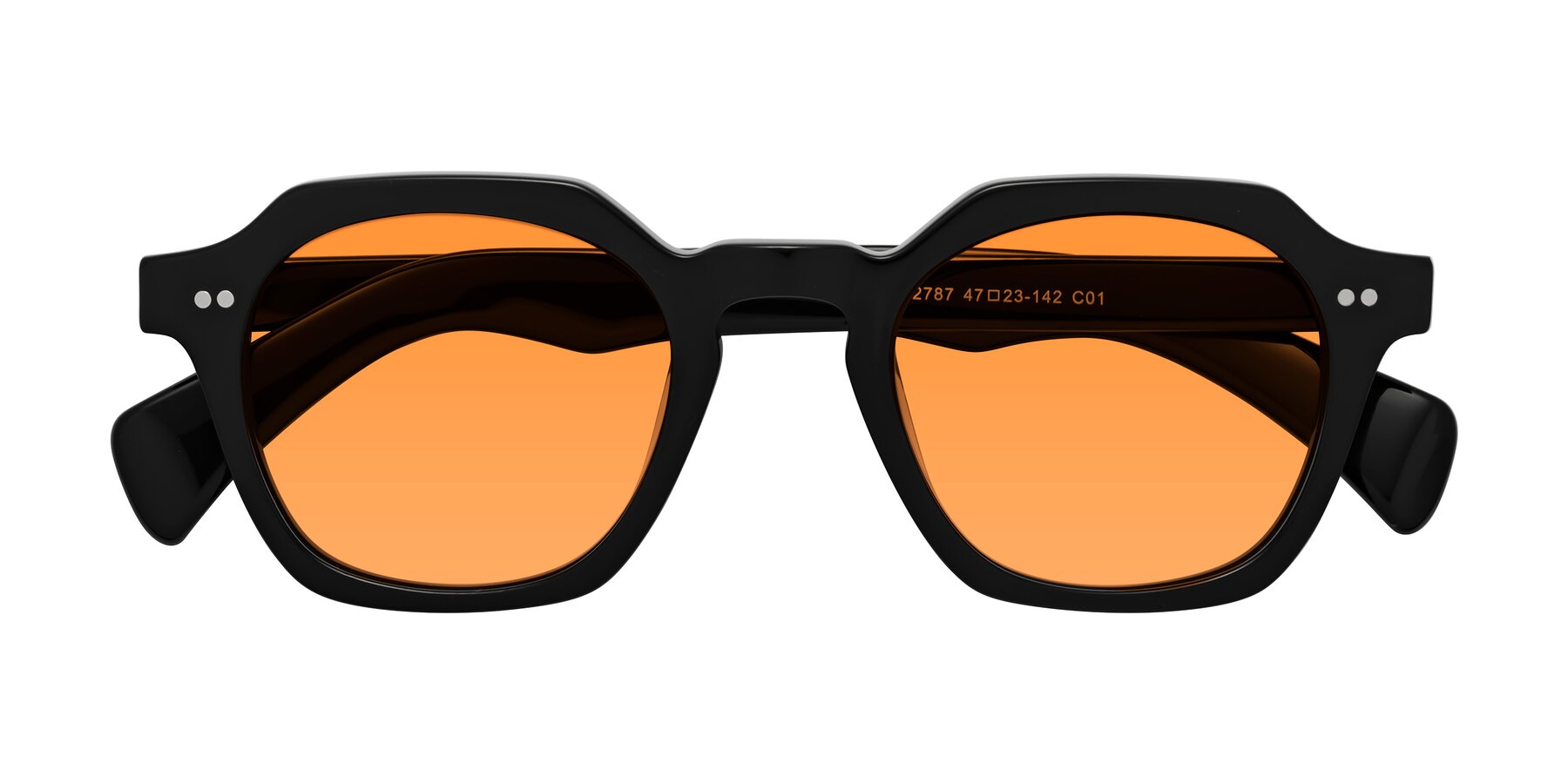 Folded Front of Beckett in Black with Orange Tinted Lenses