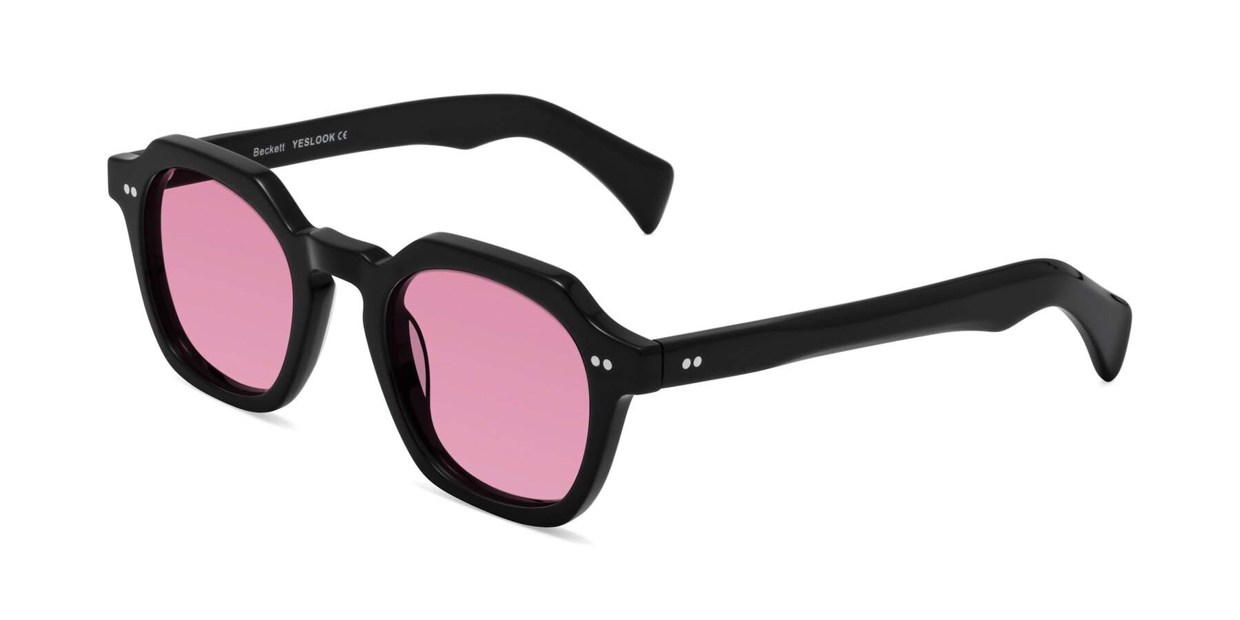 Angle of Beckett in Black with Medium Wine Tinted Lenses