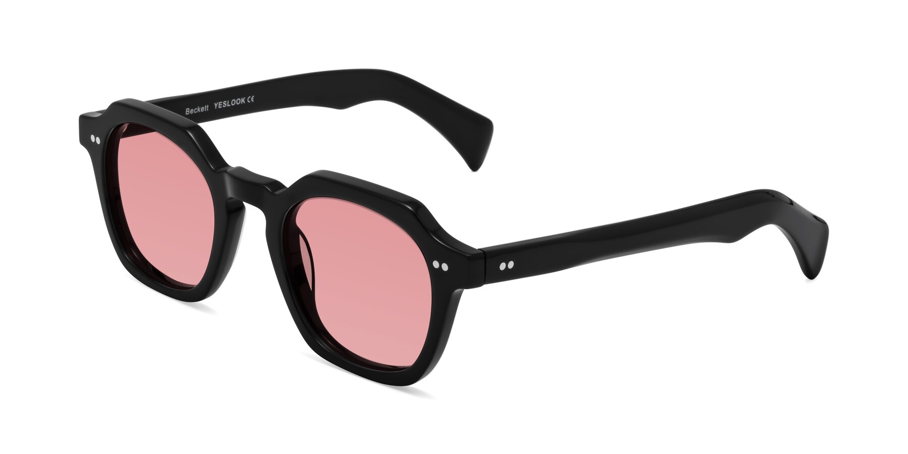 Angle of Beckett in Black with Medium Garnet Tinted Lenses