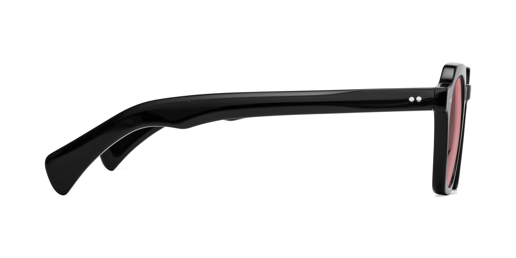 Side of Beckett in Black with Medium Garnet Tinted Lenses