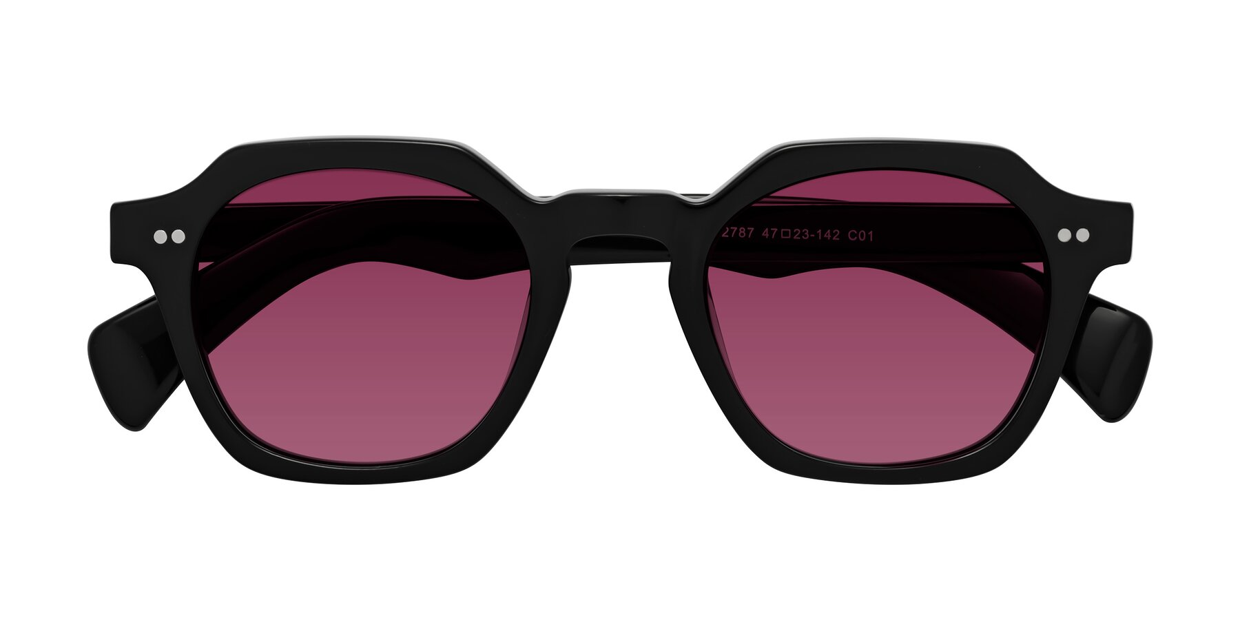 Folded Front of Beckett in Black with Wine Tinted Lenses