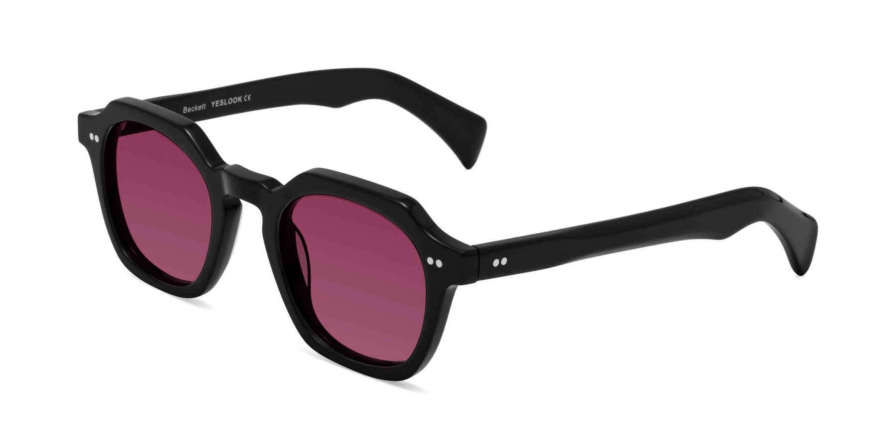Angle of Beckett in Black with Wine Tinted Lenses