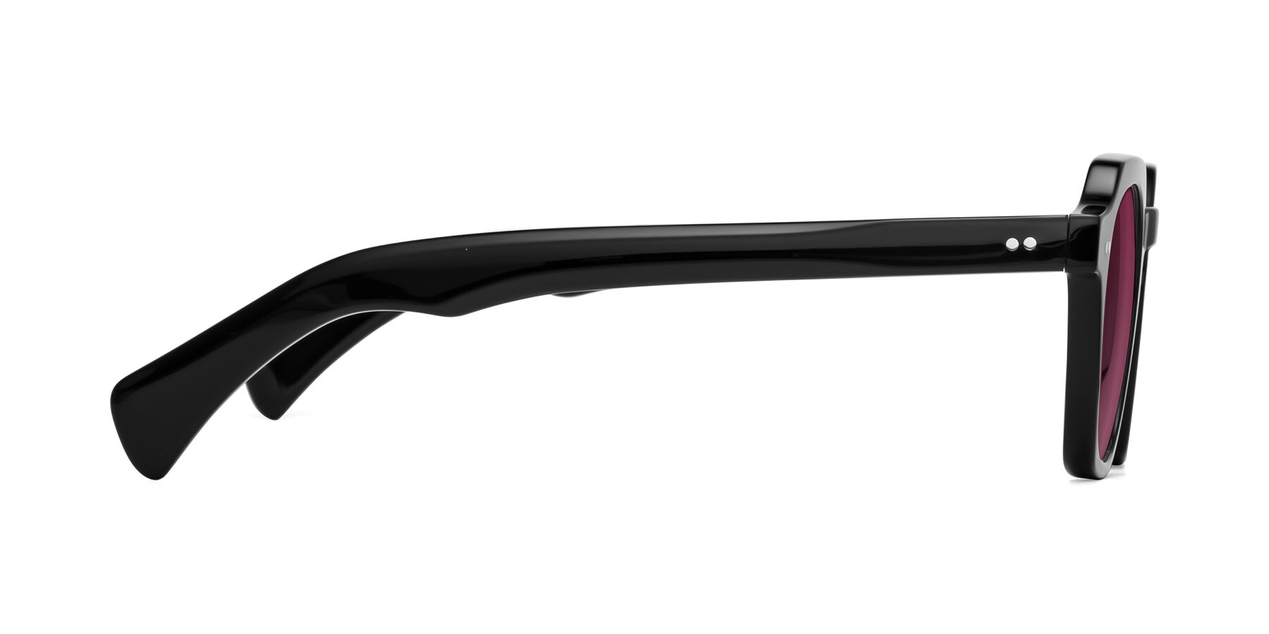 Side of Beckett in Black with Wine Tinted Lenses