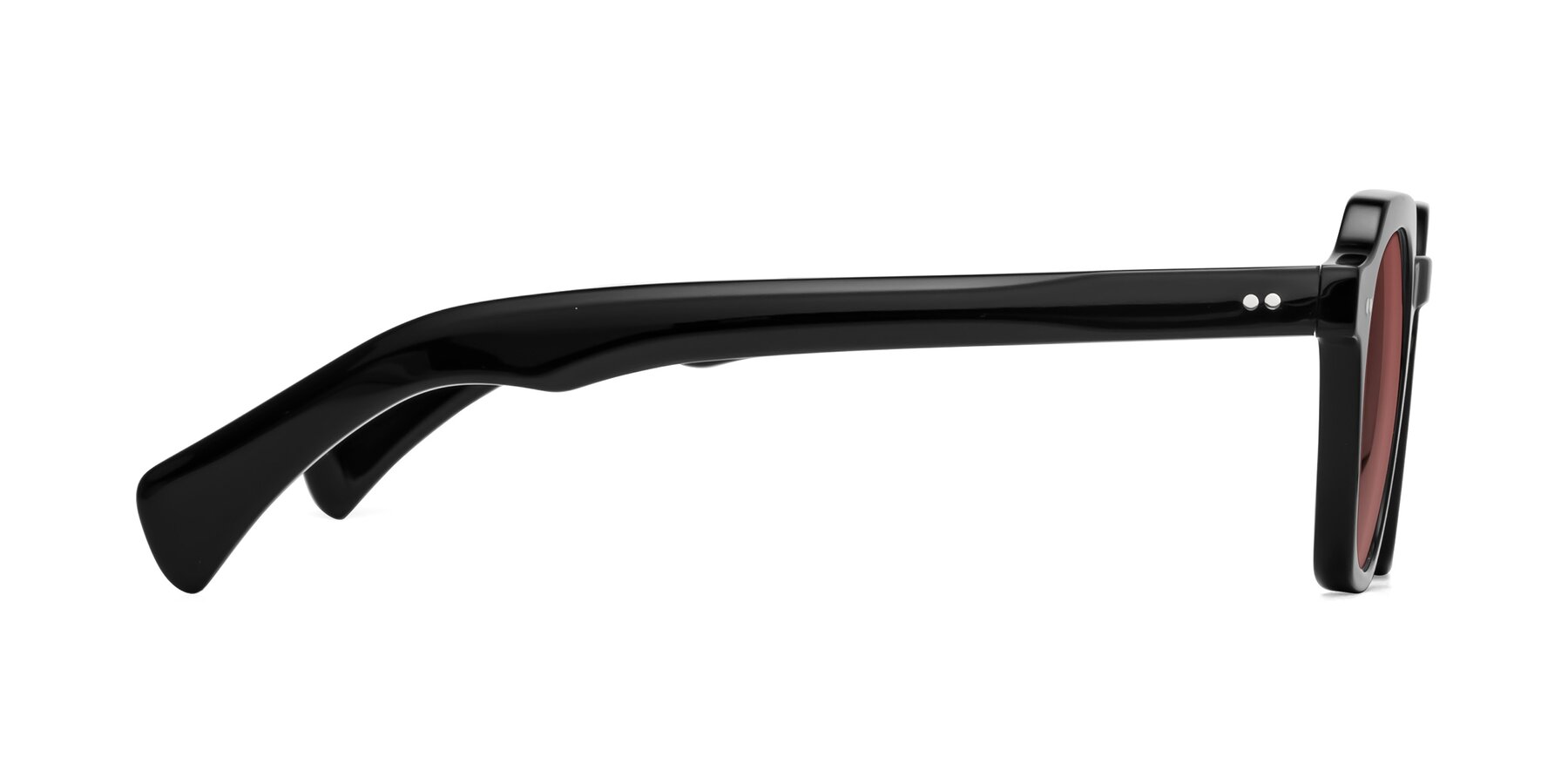 Side of Beckett in Black with Garnet Tinted Lenses