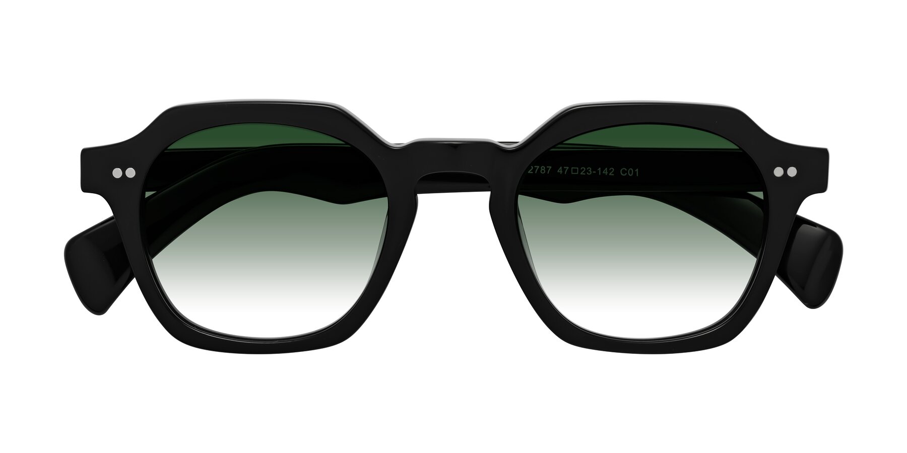 Folded Front of Beckett in Black with Green Gradient Lenses