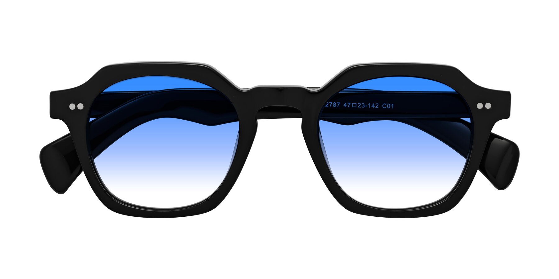 Folded Front of Beckett in Black with Blue Gradient Lenses