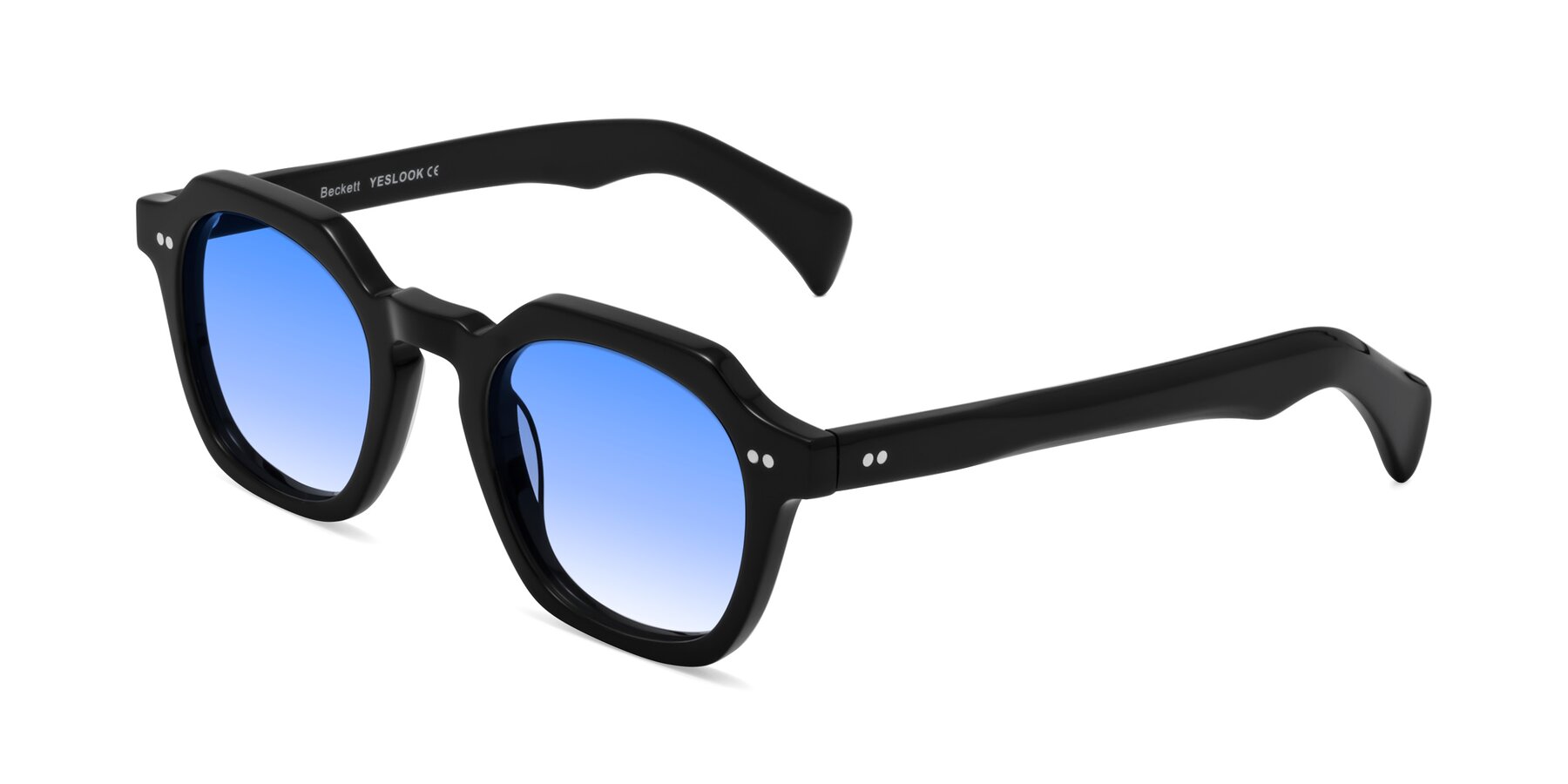 Angle of Beckett in Black with Blue Gradient Lenses
