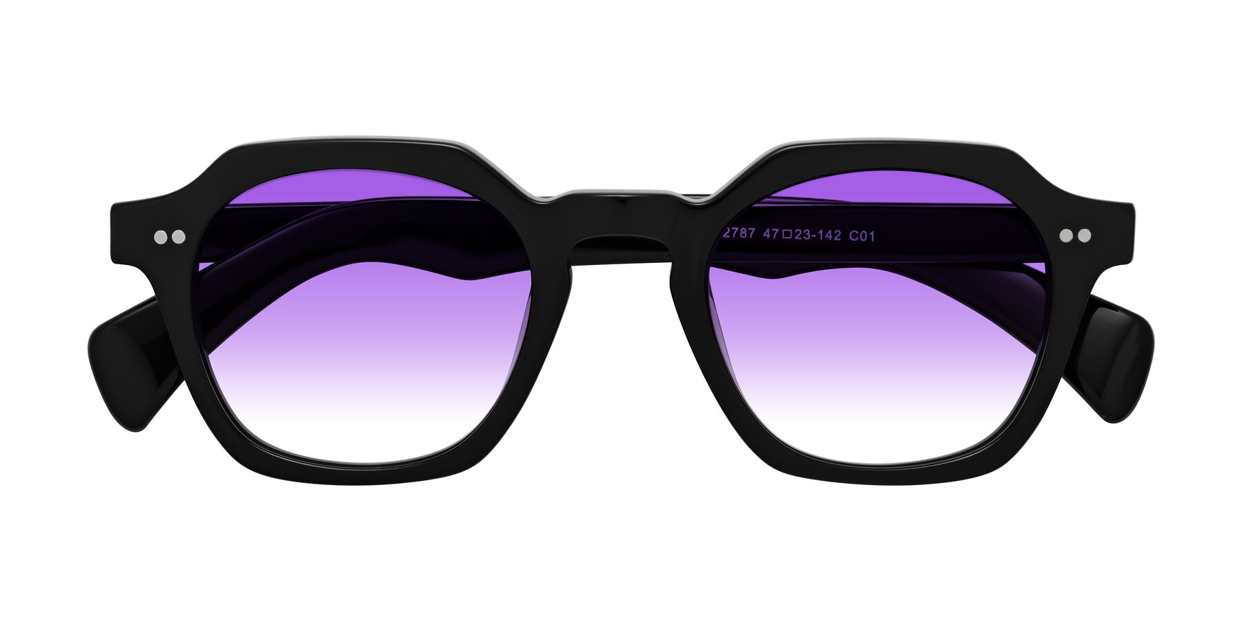 Folded Front of Beckett in Black with Purple Gradient Lenses