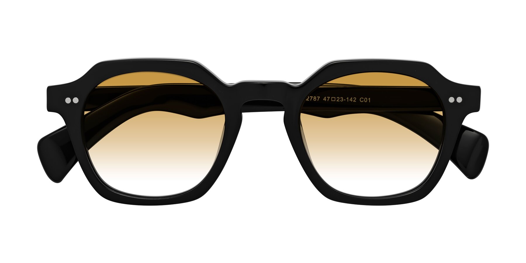 Folded Front of Beckett in Black with Champagne Gradient Lenses