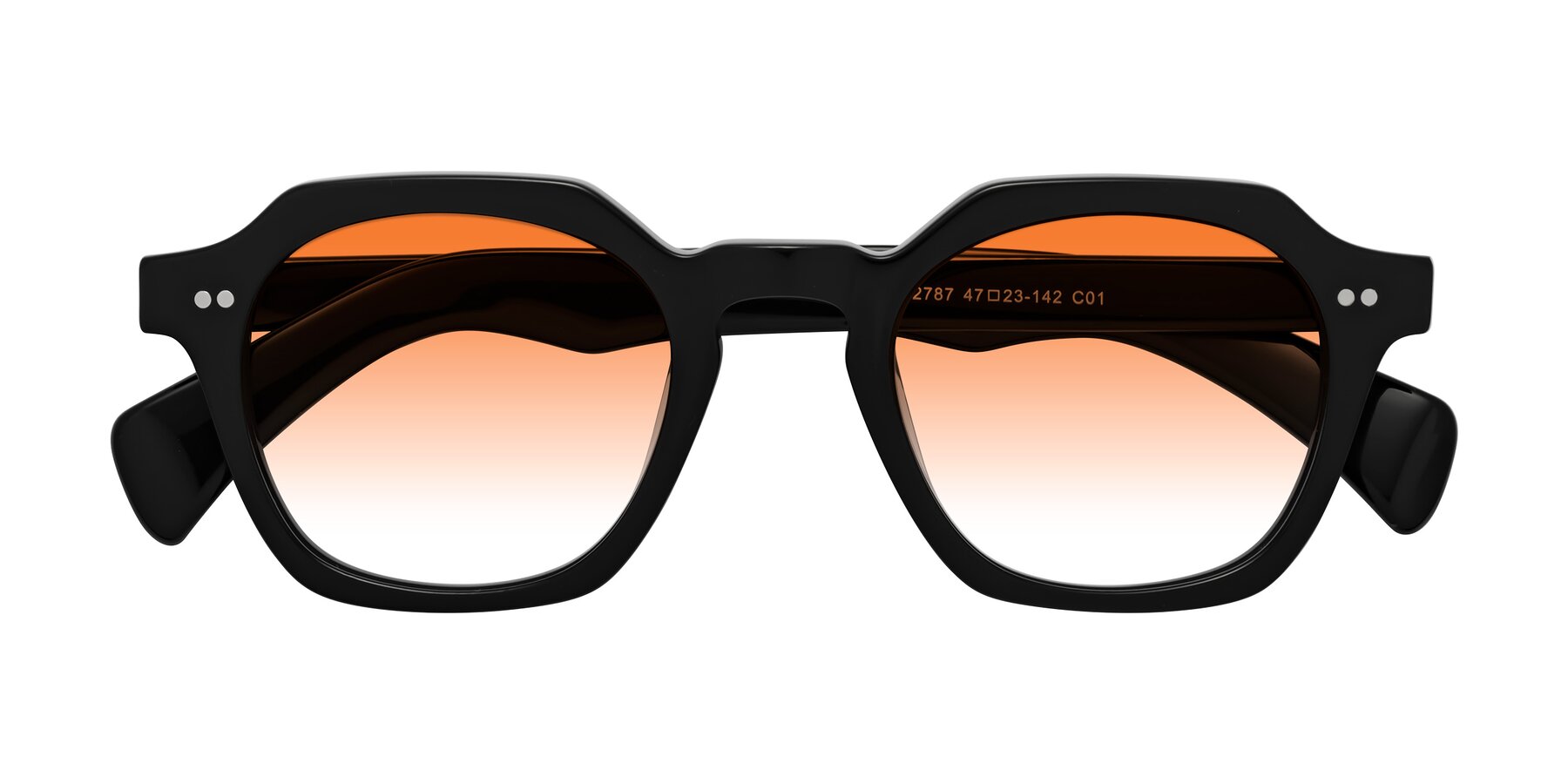 Folded Front of Beckett in Black with Orange Gradient Lenses