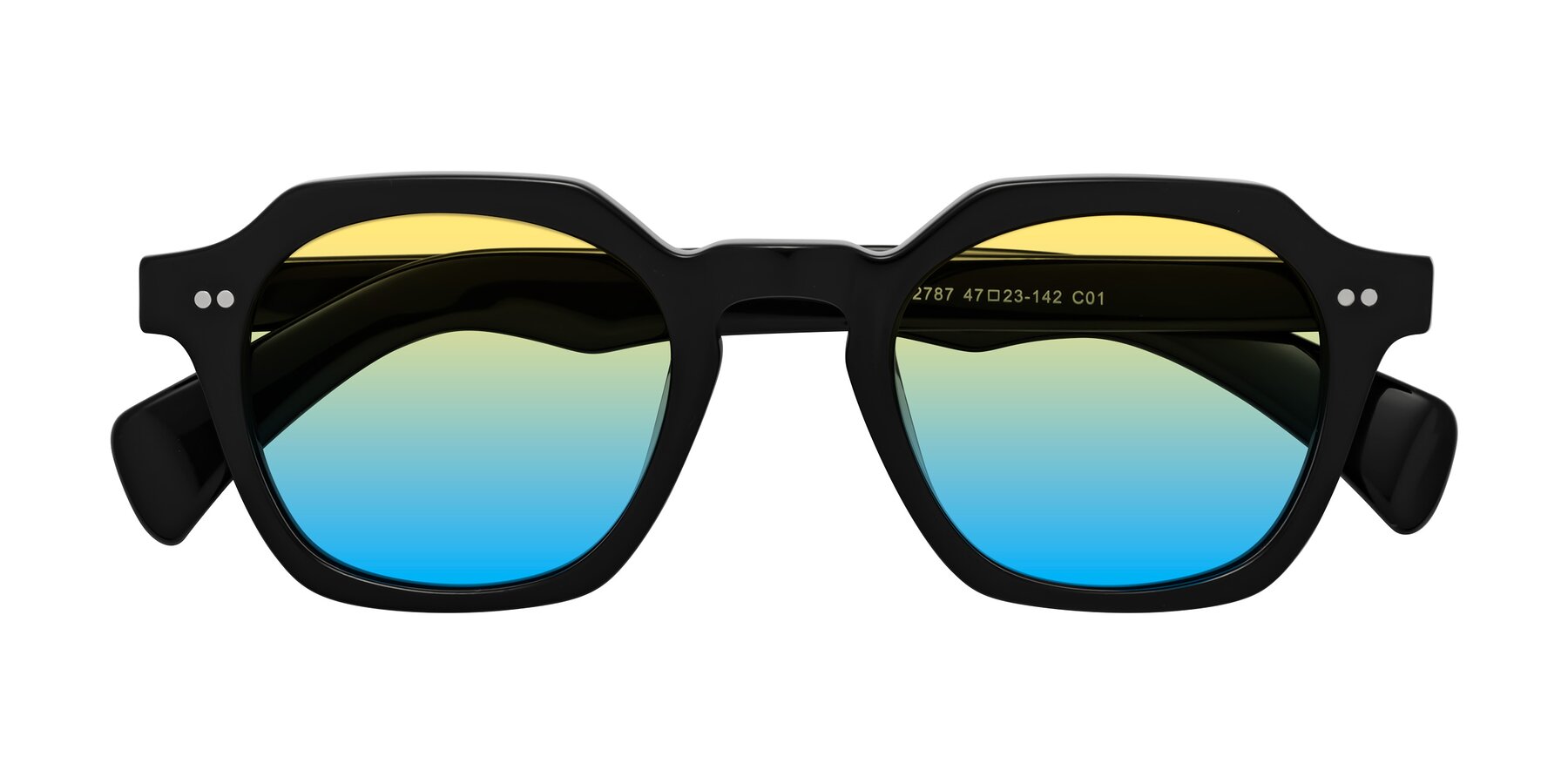 Folded Front of Beckett in Black with Yellow / Blue Gradient Lenses