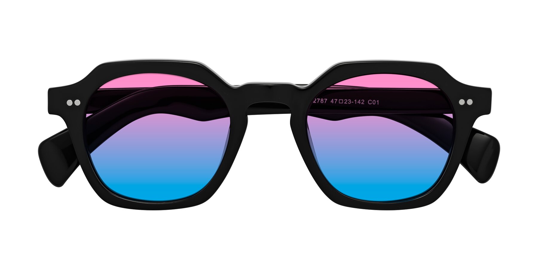 Folded Front of Beckett in Black with Pink / Blue Gradient Lenses