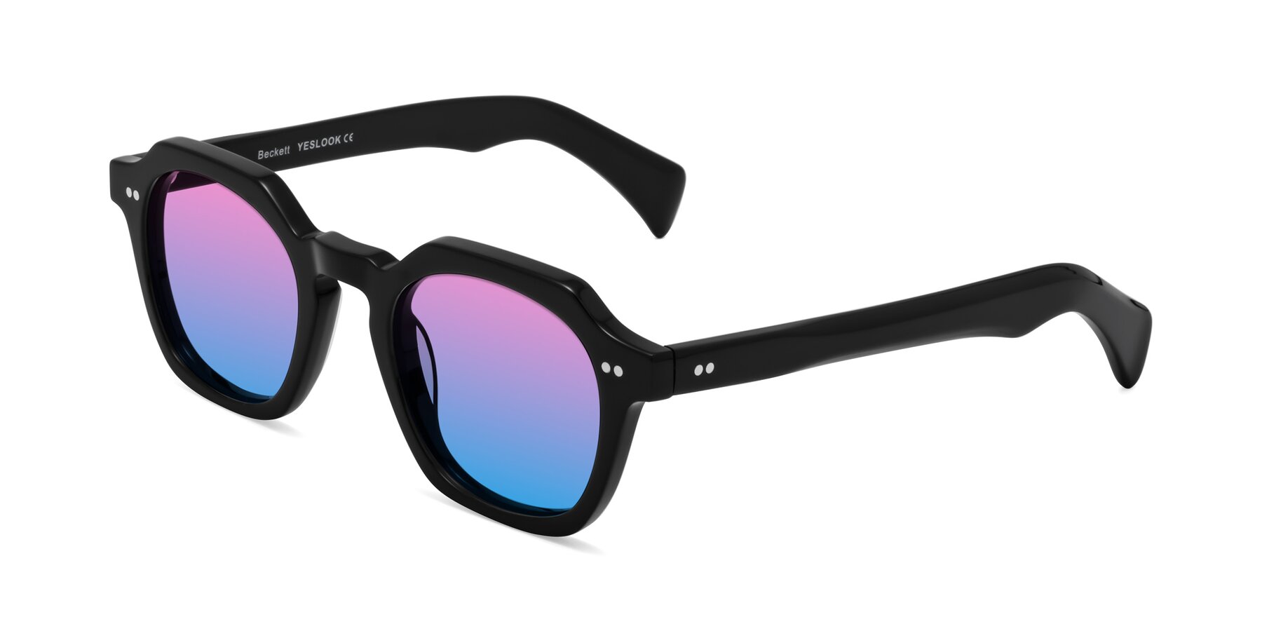 Angle of Beckett in Black with Pink / Blue Gradient Lenses