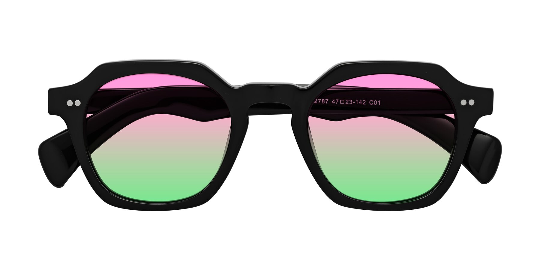 Folded Front of Beckett in Black with Pink / Green Gradient Lenses