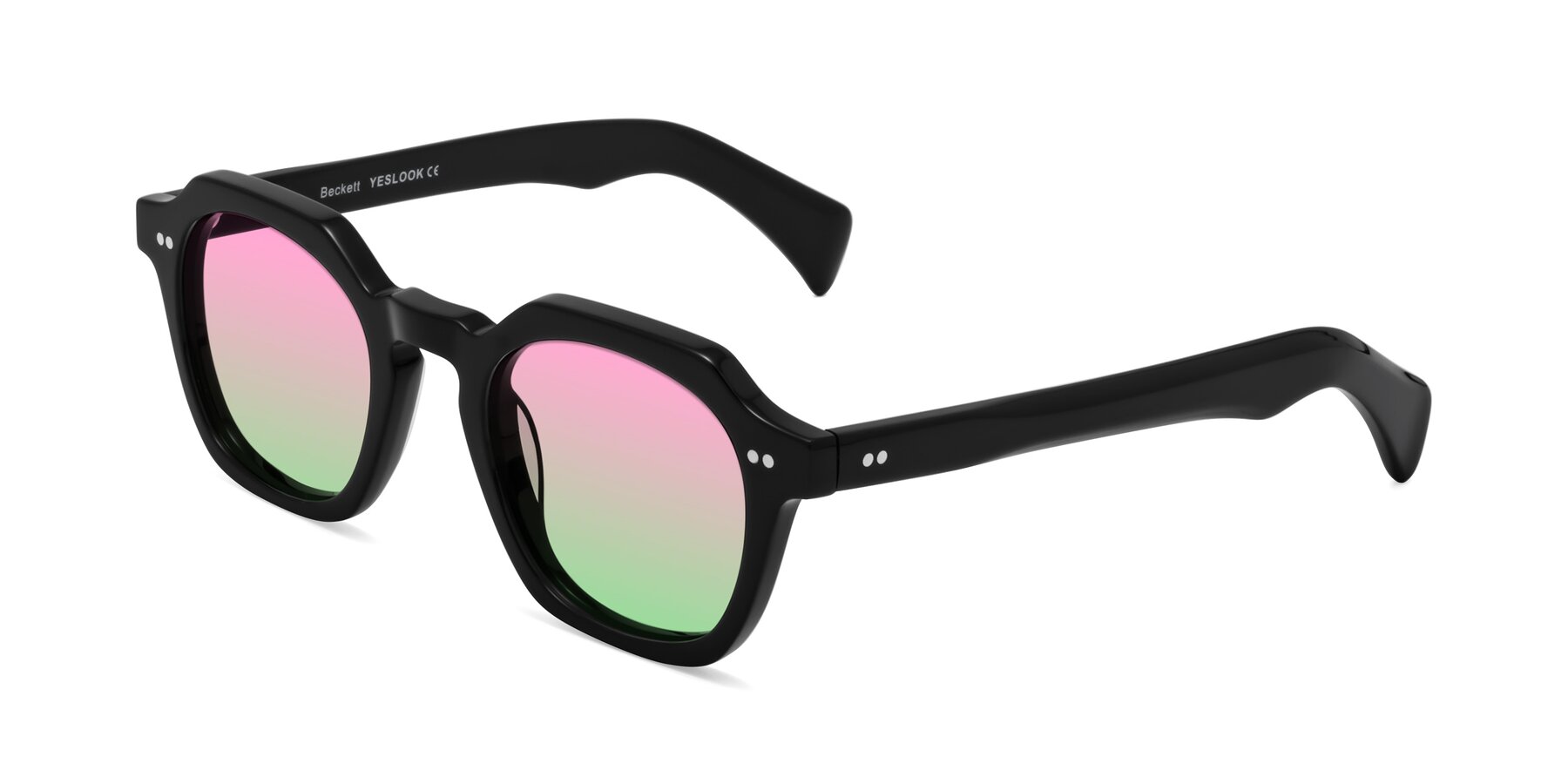 Angle of Beckett in Black with Pink / Green Gradient Lenses