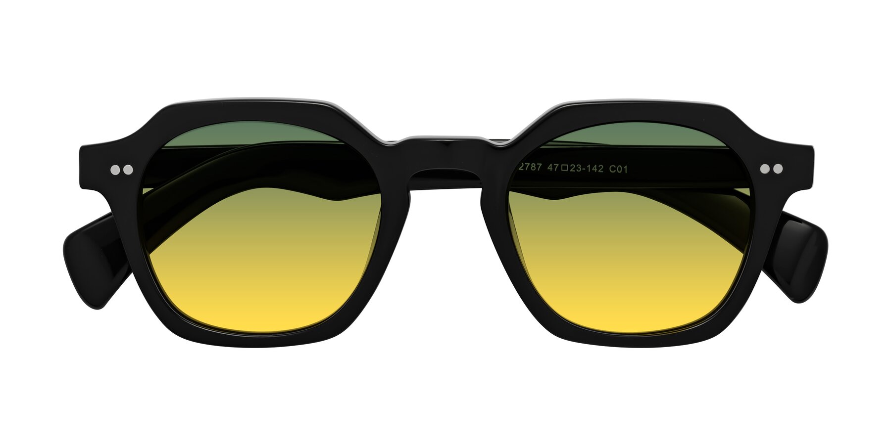 Folded Front of Beckett in Black with Green / Yellow Gradient Lenses