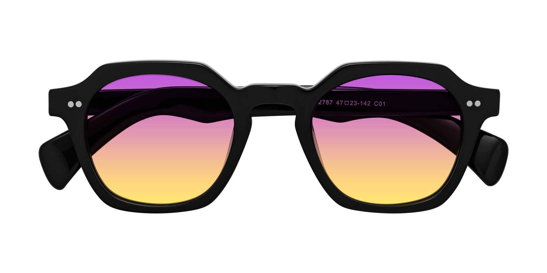 Folded Front of Beckett in Black with Purple / Yellow Gradient Lenses