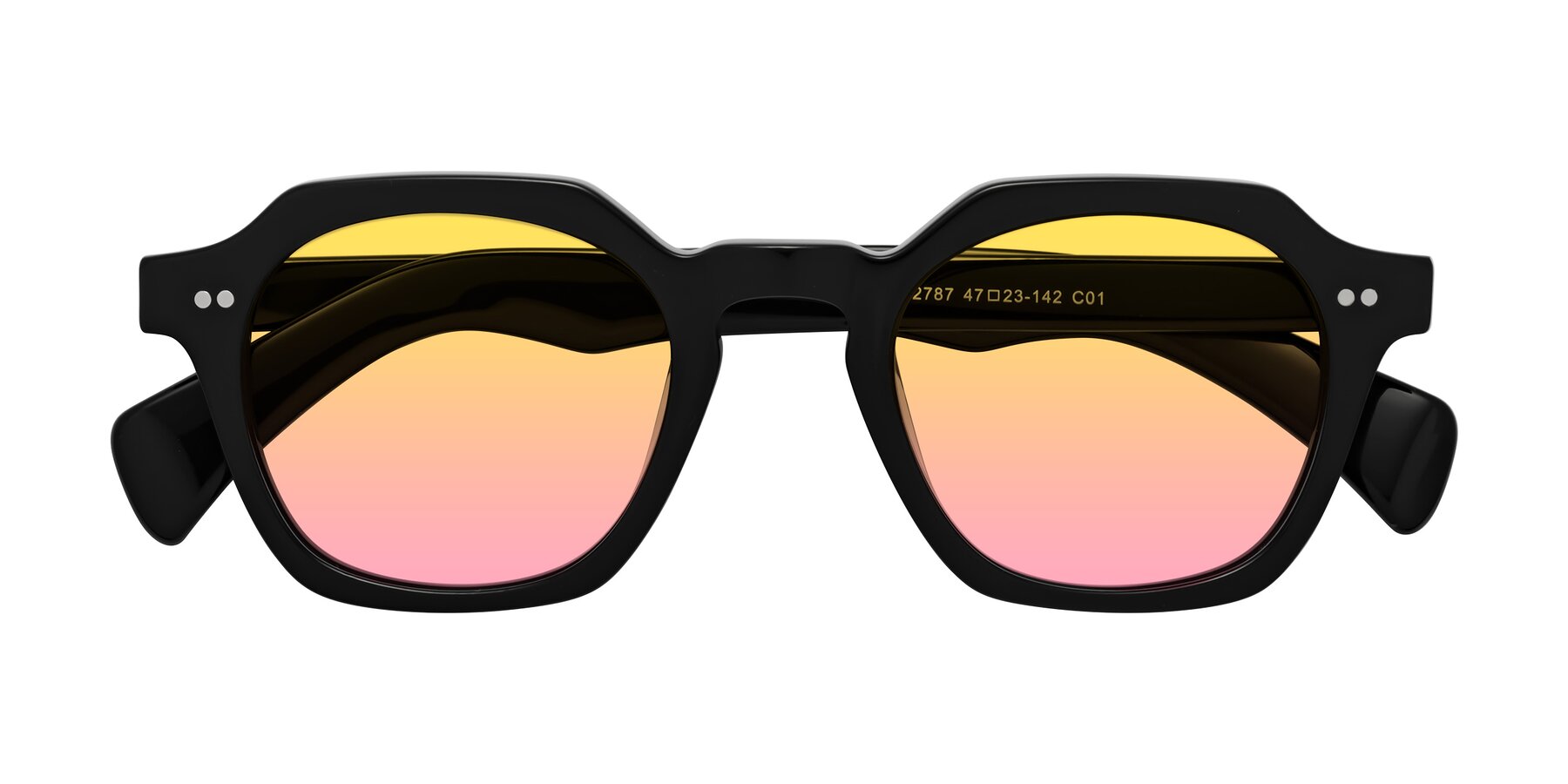 Folded Front of Beckett in Black with Yellow / Pink Gradient Lenses