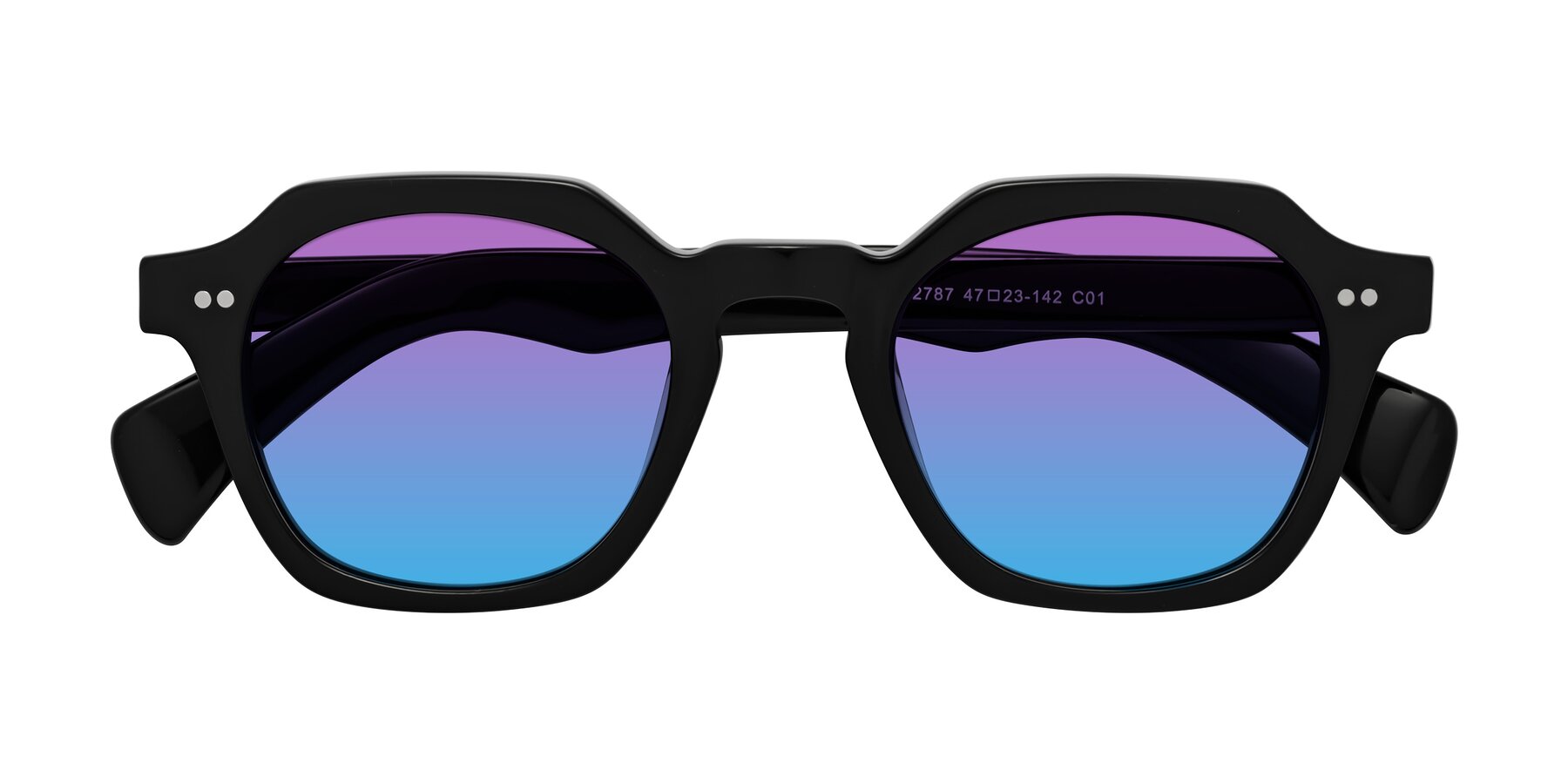 Folded Front of Beckett in Black with Purple / Blue Gradient Lenses