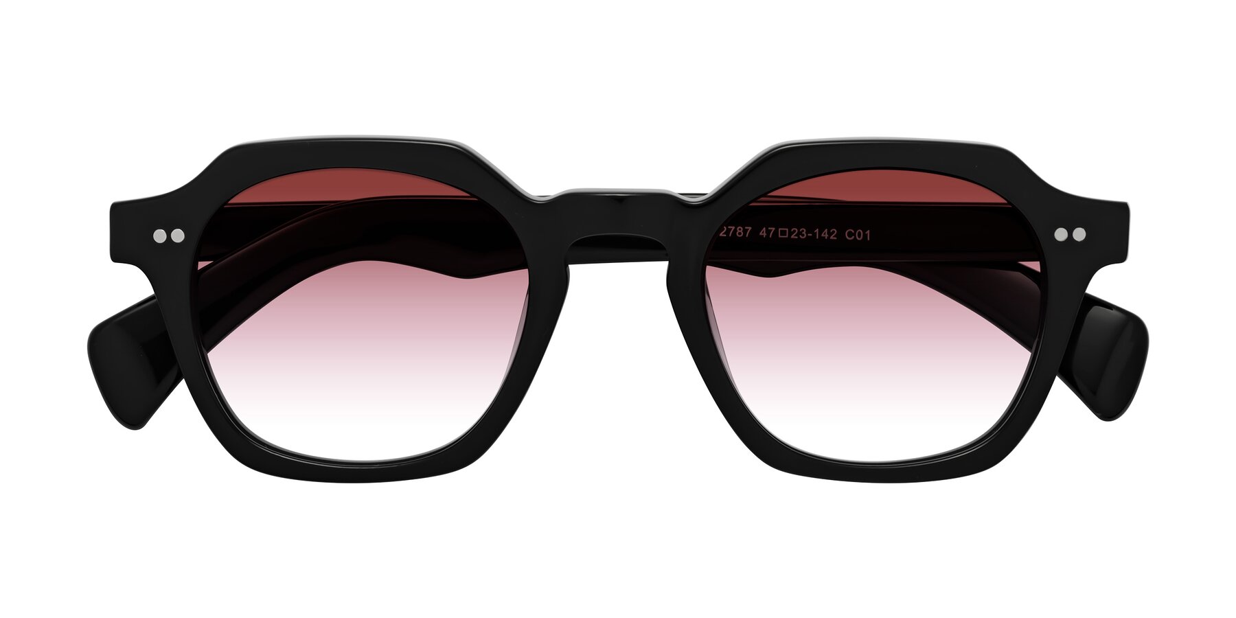 Folded Front of Beckett in Black with Garnet Gradient Lenses