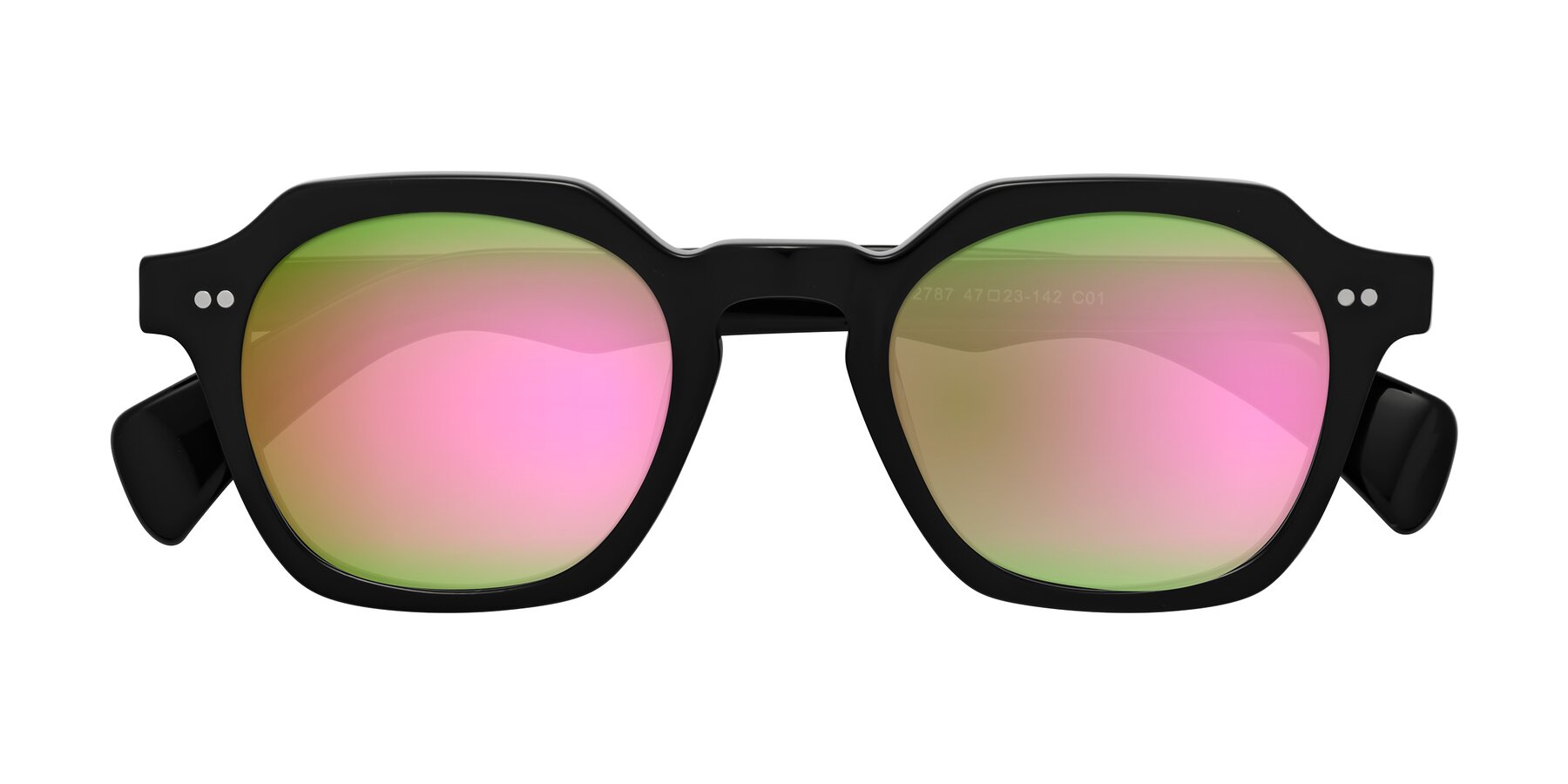 Folded Front of Beckett in Black with Pink Mirrored Lenses