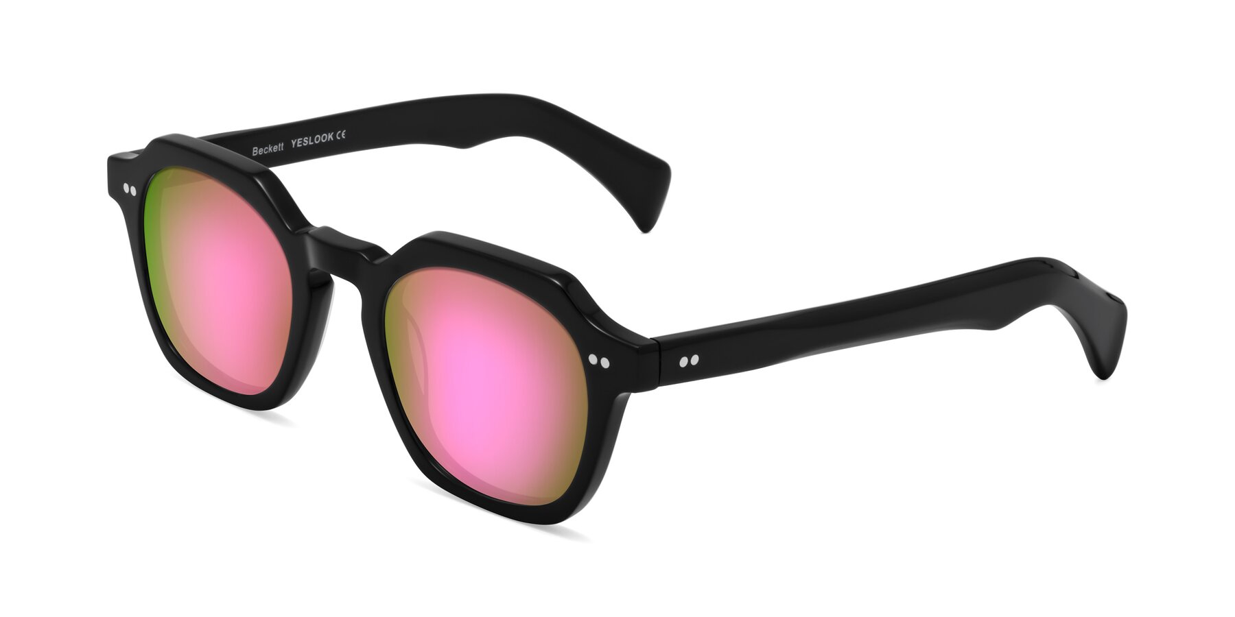 Angle of Beckett in Black with Pink Mirrored Lenses