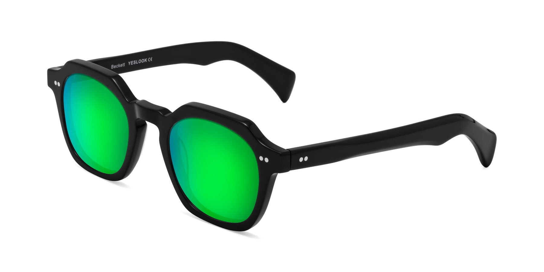 Angle of Beckett in Black with Green Mirrored Lenses
