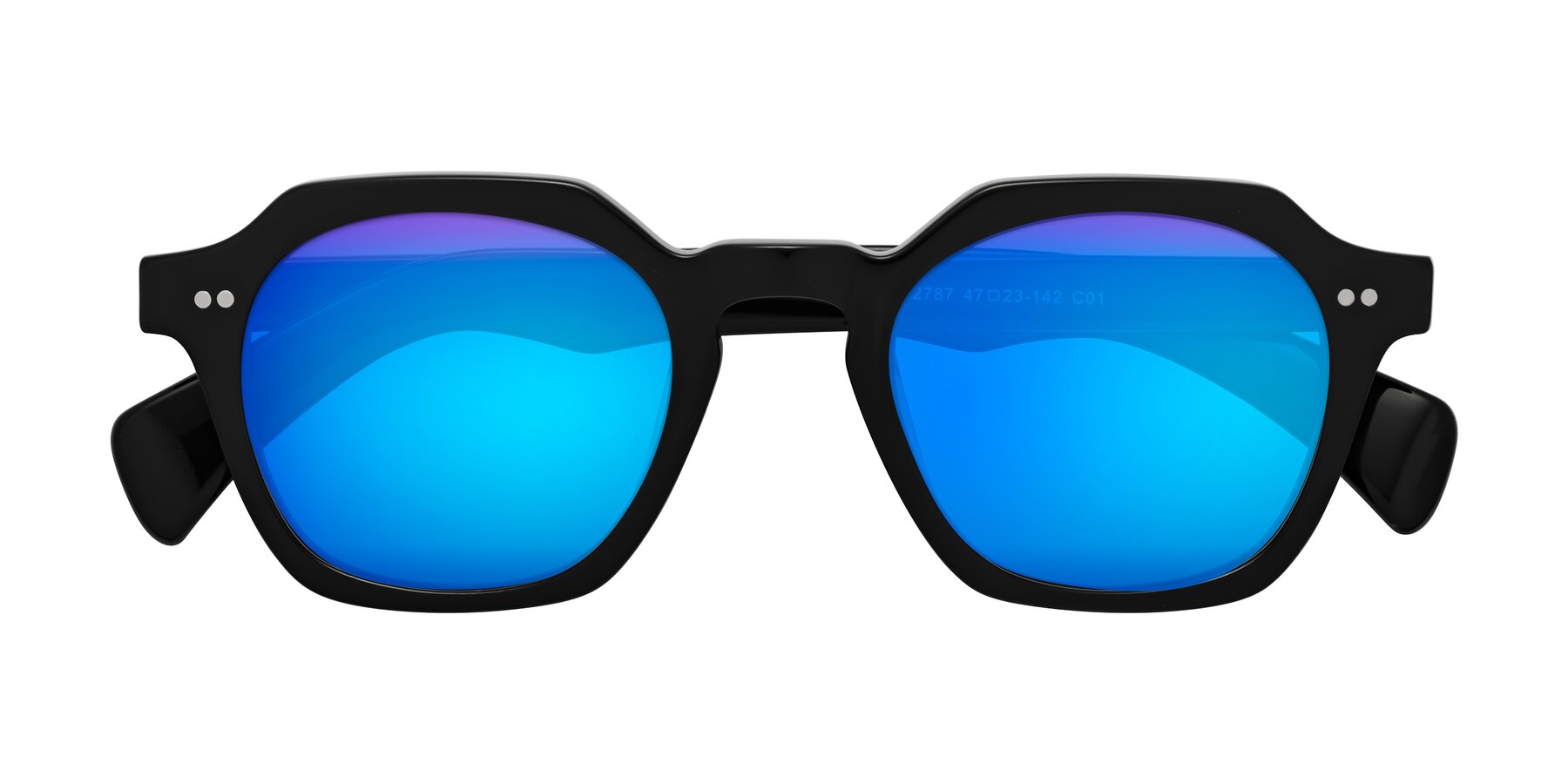 Folded Front of Beckett in Black with Blue Mirrored Lenses