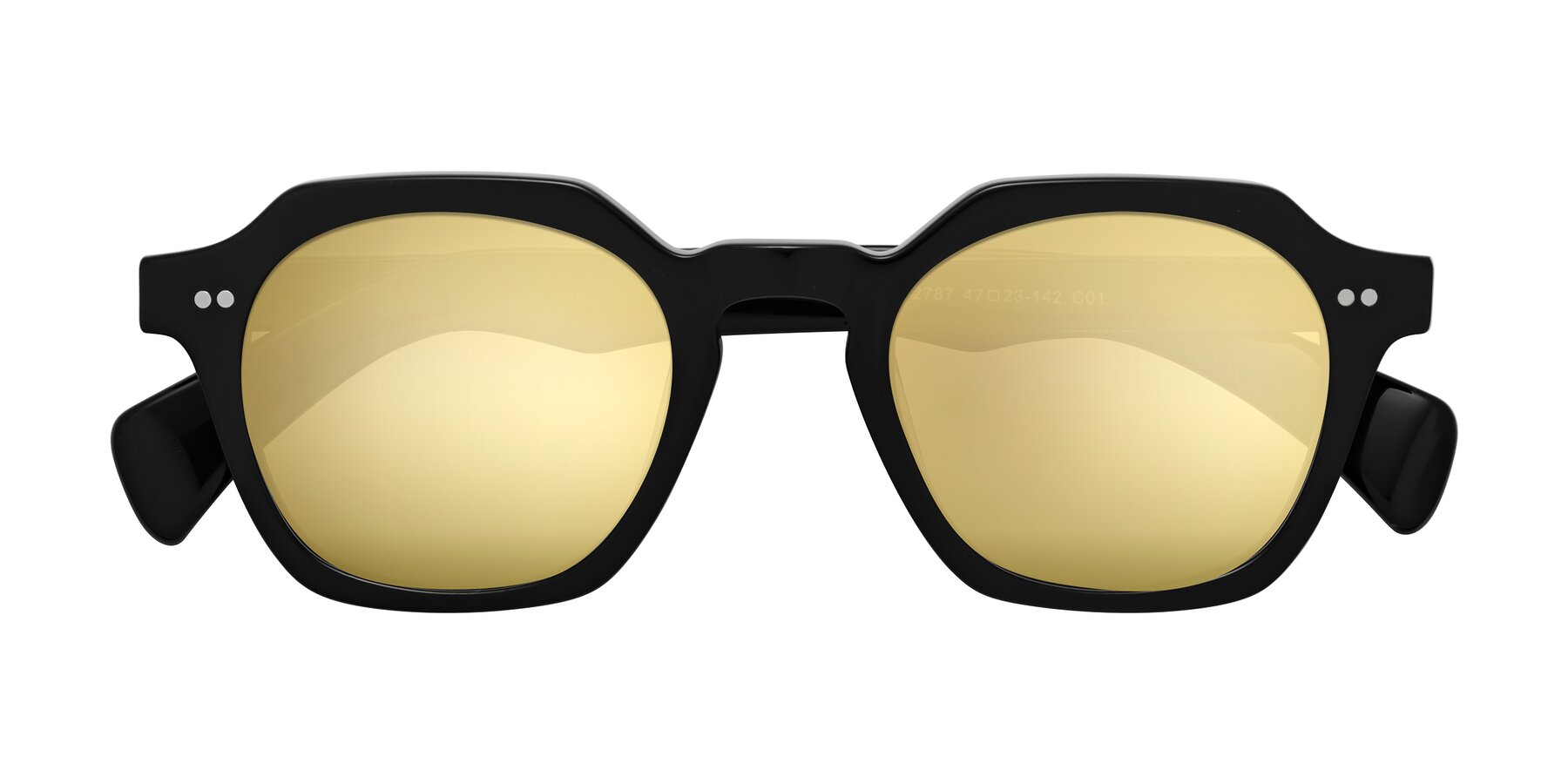 Folded Front of Beckett in Black with Gold Mirrored Lenses