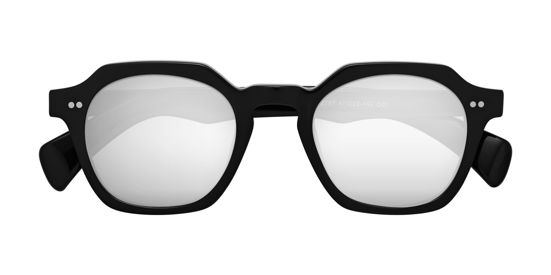 Folded Front of Beckett in Black with Silver Mirrored Lenses