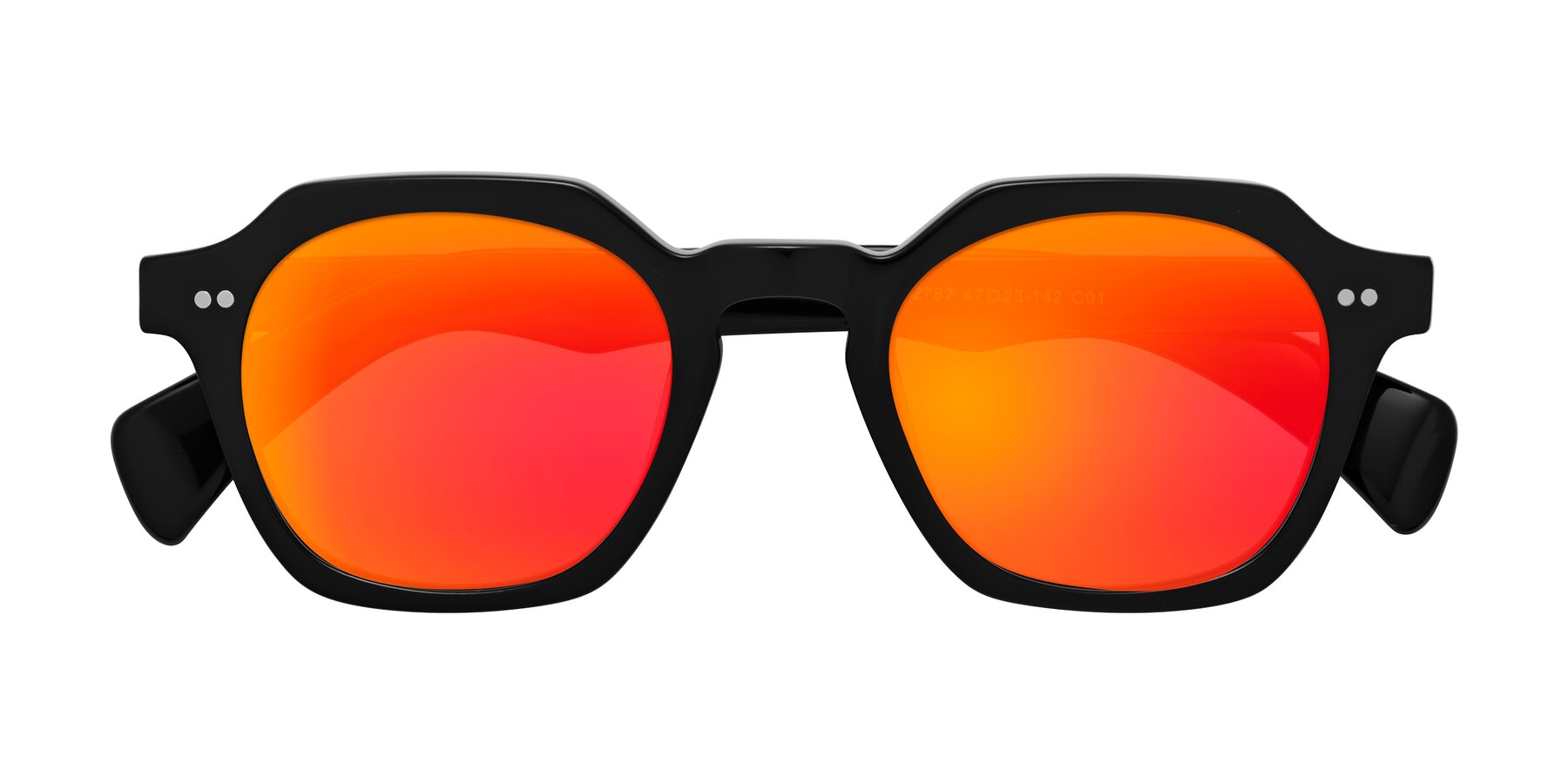 Folded Front of Beckett in Black with Red Gold Mirrored Lenses