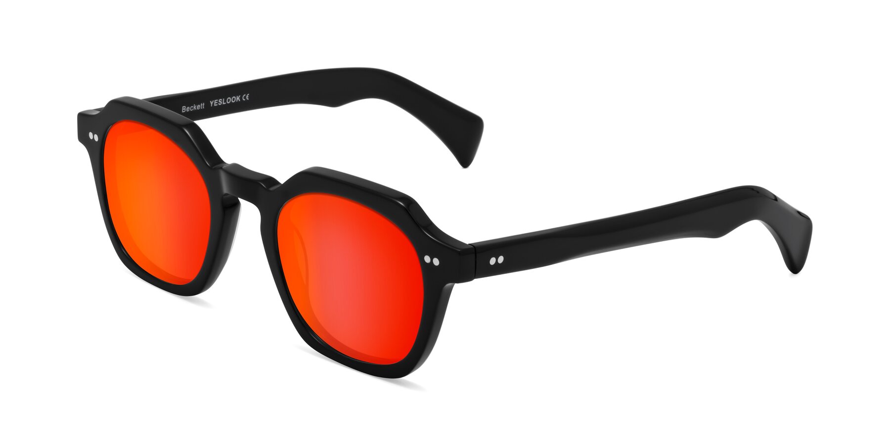 Angle of Beckett in Black with Red Gold Mirrored Lenses